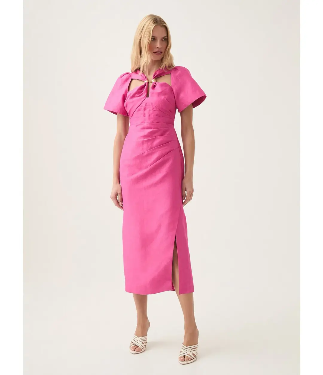 Aje Presence Twisted Midi Dress Fuchsia Rose Size 12 for rent on The Volte - main image