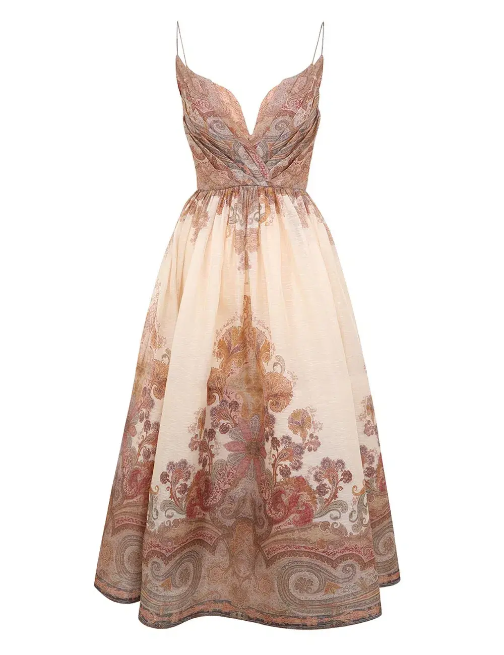 Zimmermann Illustration Draped Midi Dress Cream Paisley Size 8 - Image 3