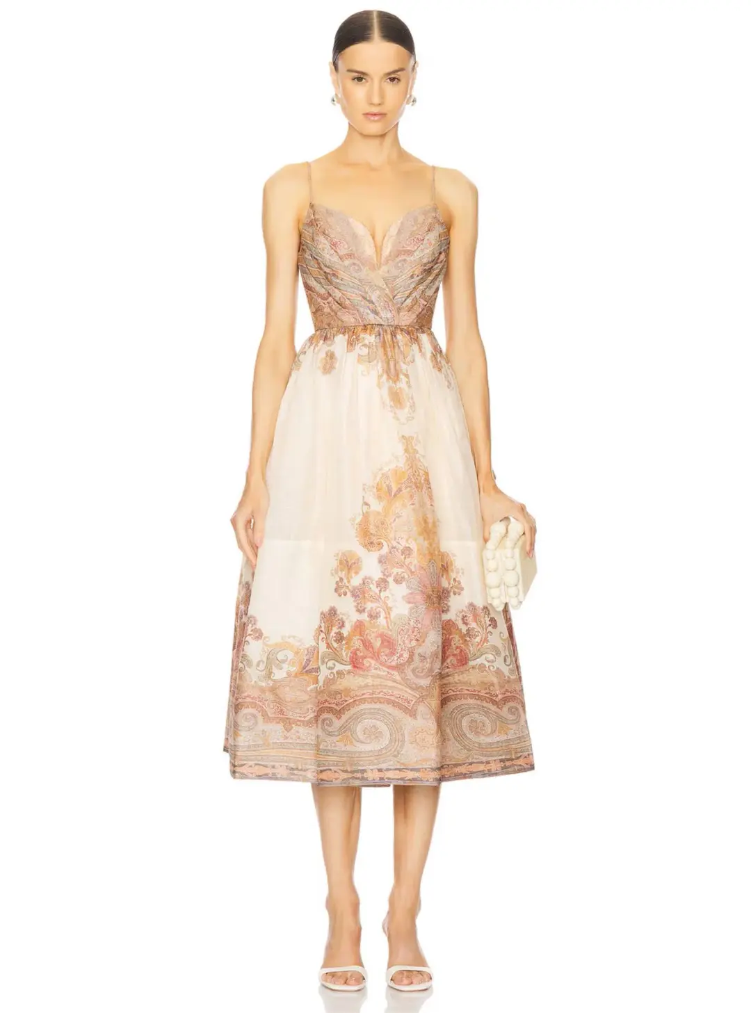 Zimmermann Illustration Draped Midi Dress Cream Paisley Size 8 for rent on The Volte - main image