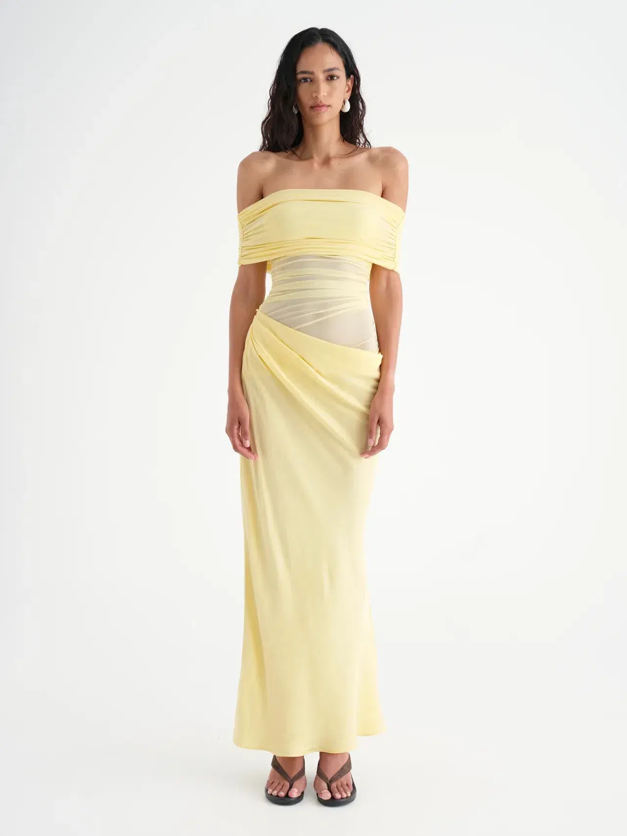 Benni Nico Off Shoulder Maxi Dress in Butter Size 8 - Image 1