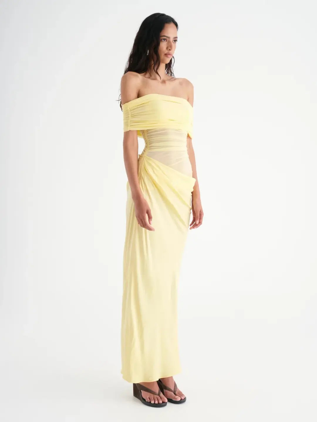 Benni Nico Off Shoulder Maxi Dress in Butter Size 8 for rent on The Volte - main image