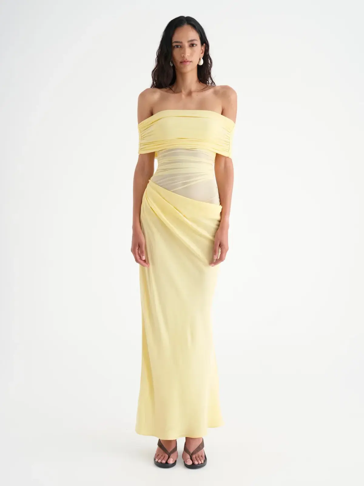 Benni Nico Off Shoulder Maxi Dress in Butter Size 10 - Image 1