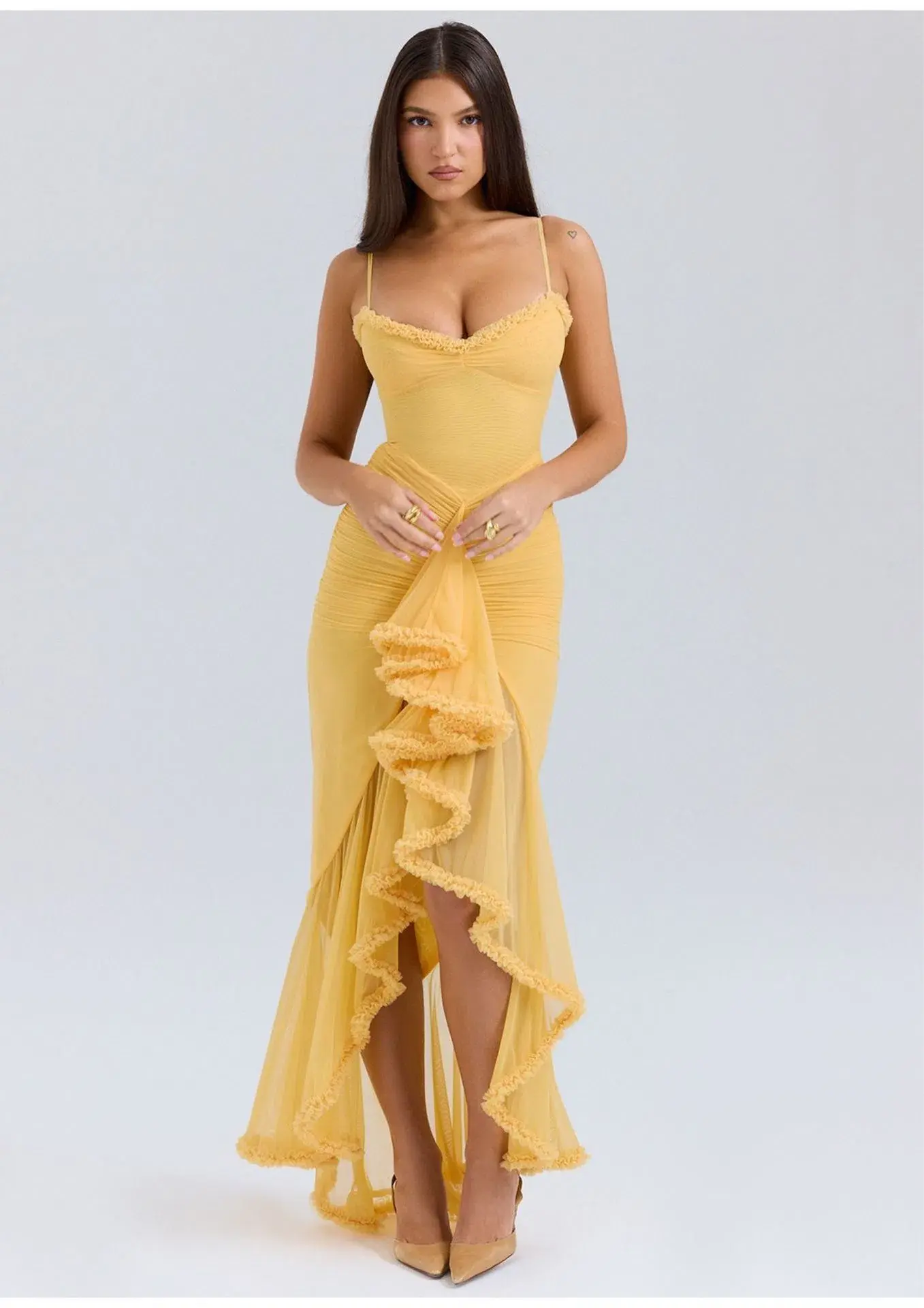House Of CB Gabbi Ruffled Front Gown Apricot Size XS / AU 6 - Image 1