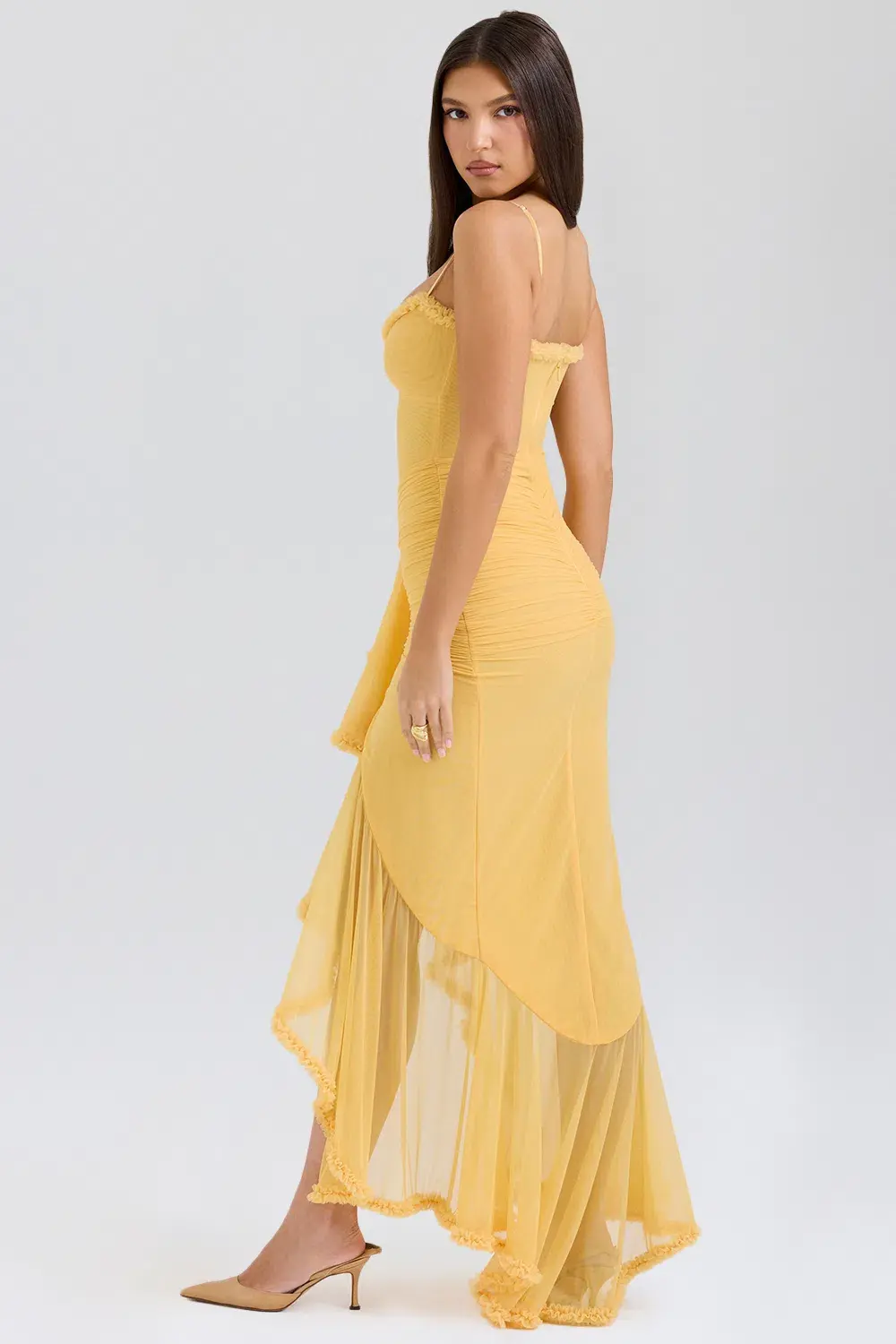 House Of CB Gabbi Ruffled Front Gown Apricot Size XS / AU 6 - Image 2
