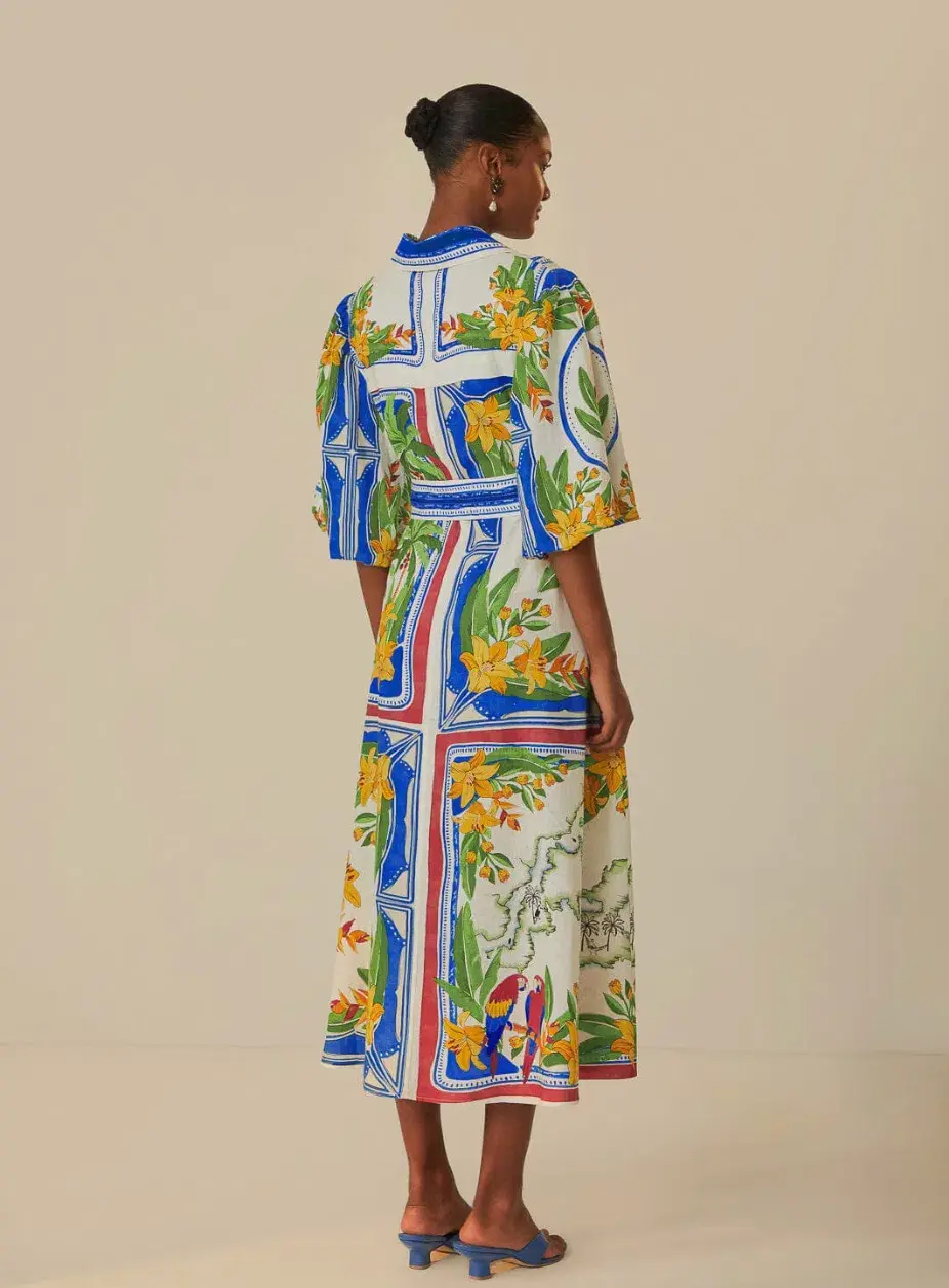 Farm Rio Off-white Tropical Destination Midi Dress Multi Size Small / AU 8  - Image 3