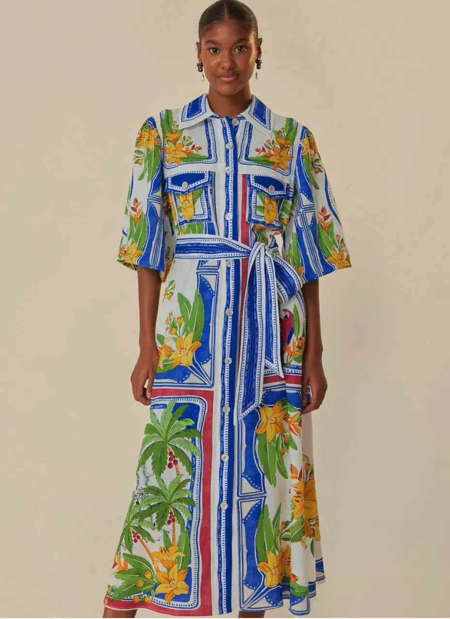 Farm Rio Off-white Tropical Destination Midi Dress Multi Size Small / AU 8  - Image 4