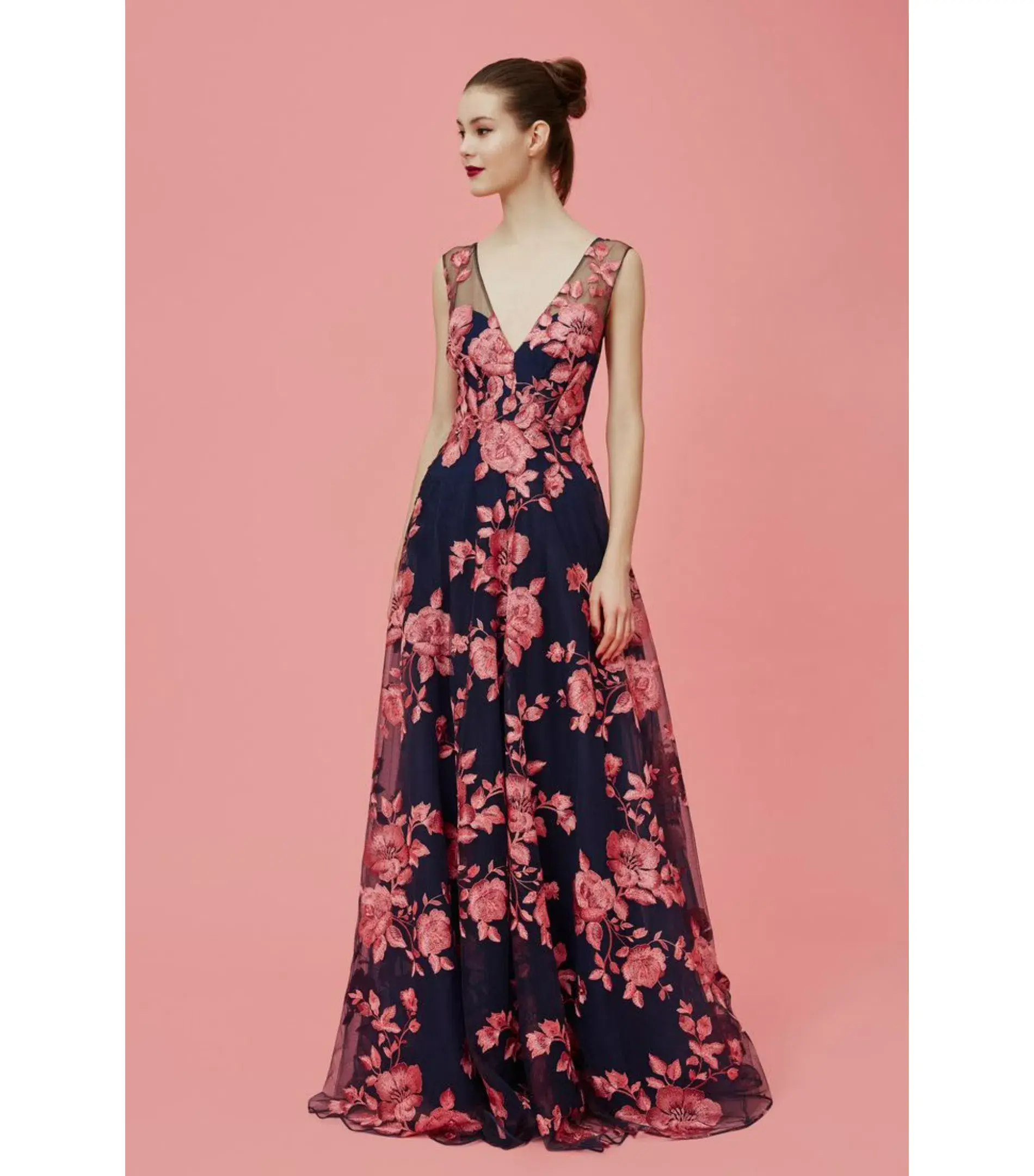 Marchesa Notte Embroidered Tulle Gown Floral Size 0 / AU 6 - Image 1