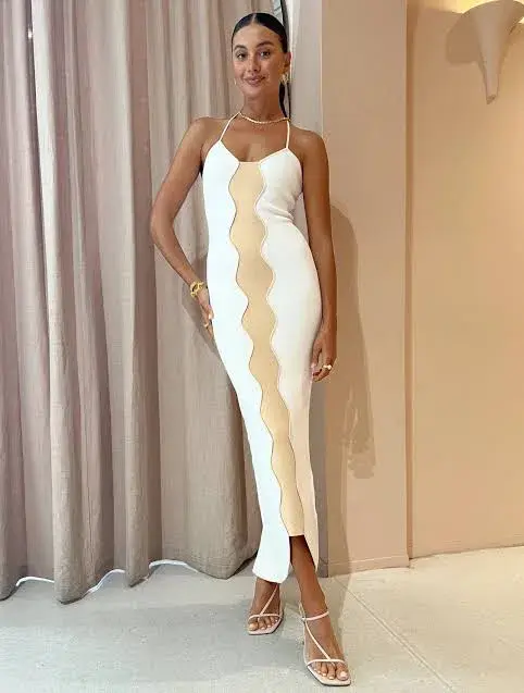 By Johnny Caprera Knit Midi Dress in Ivory Bone Size XS / AU 6 for rent on The Volte - main image