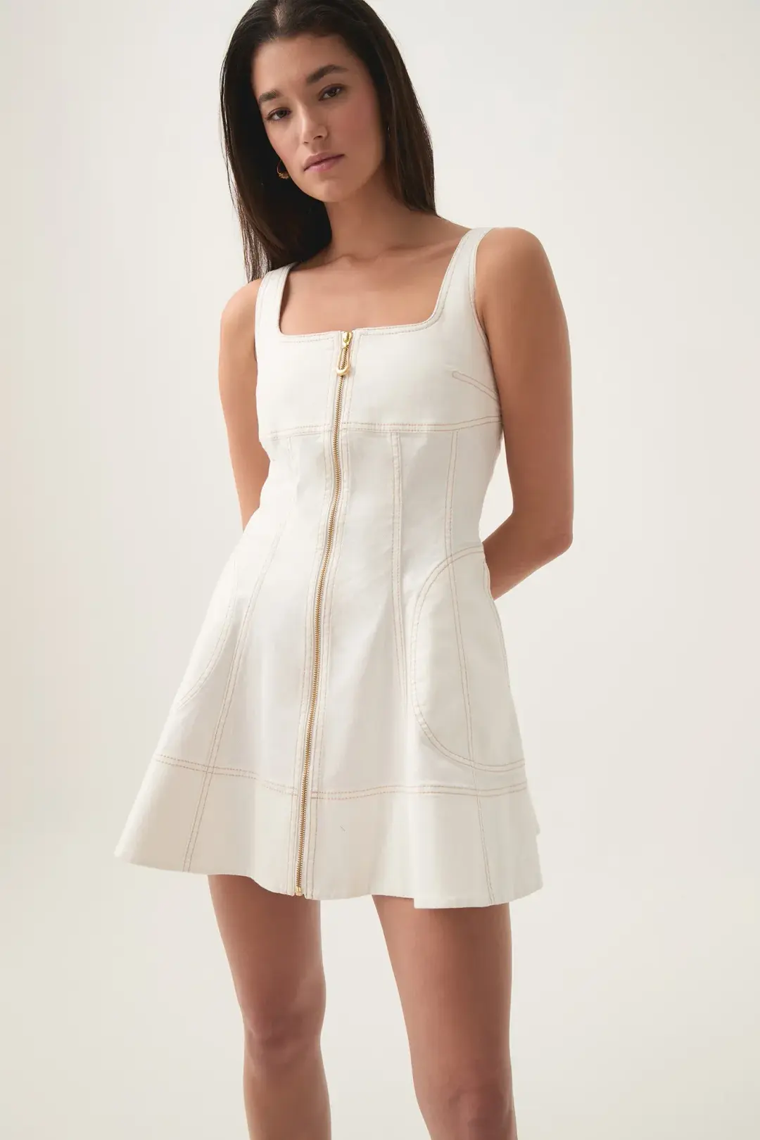 Aje Emilie Denim Mini Dress White Size AU Size AU 8 for rent on The Volte - main image