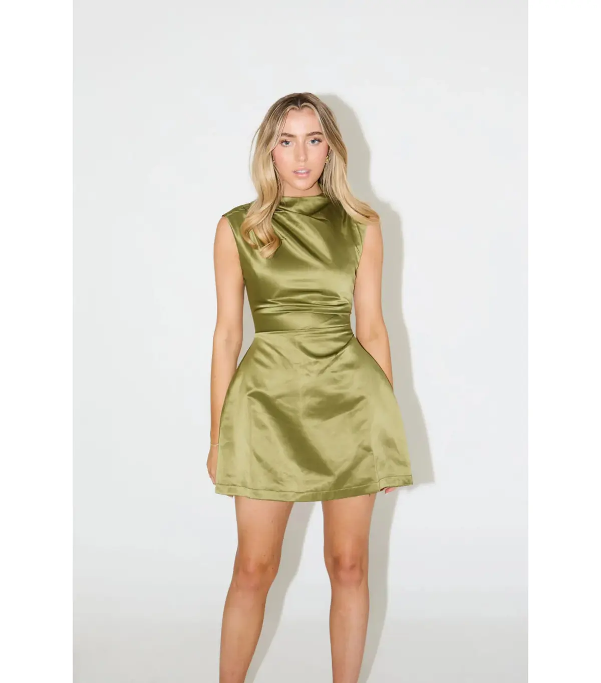 Odd Muse The Ultimate Muse Satin Straight Neck Mini Dress in Olive Size XS / AU 6 - Image 2
