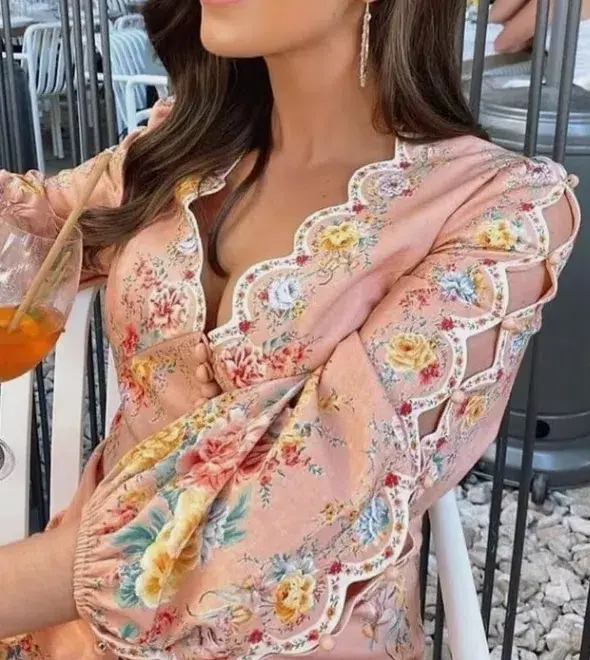 Zimmermann Zinnia Scallop Mini Dress Coral Floral Size 0/Au 8  - Image 3