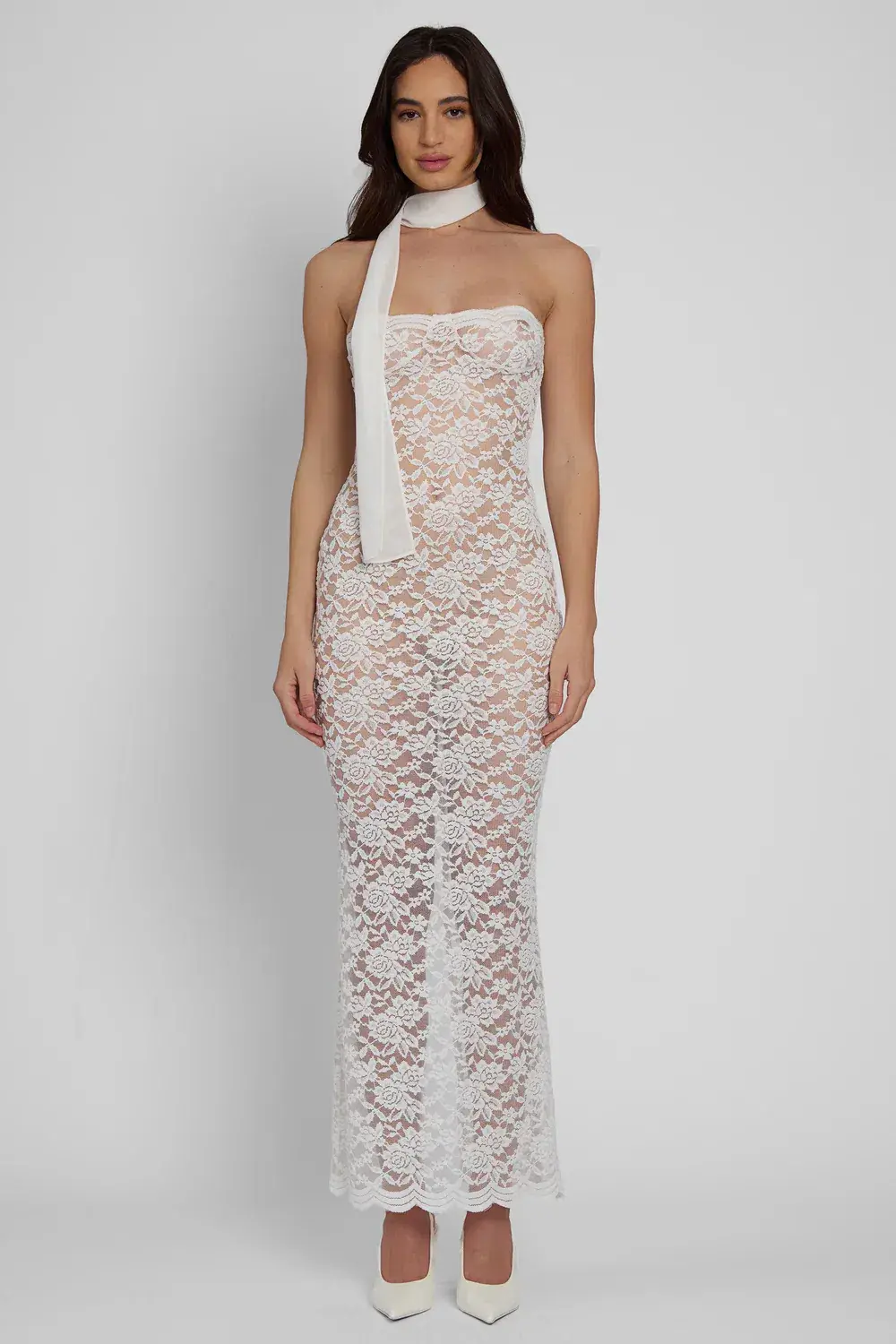 Leau Soleil Scalloped Lace Midi Dress White Size Xs/Au 6 - Image 3