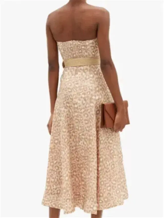 Zimmermann Carnaby Strapless Leopard Belted Linen Dress Size 0/Au 8  - Image 2