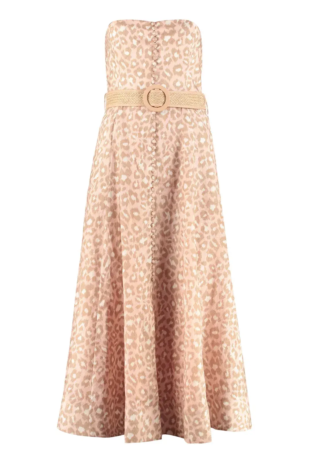 Zimmermann Carnaby Strapless Leopard Belted Linen Dress Size 0/Au 8  - Image 4