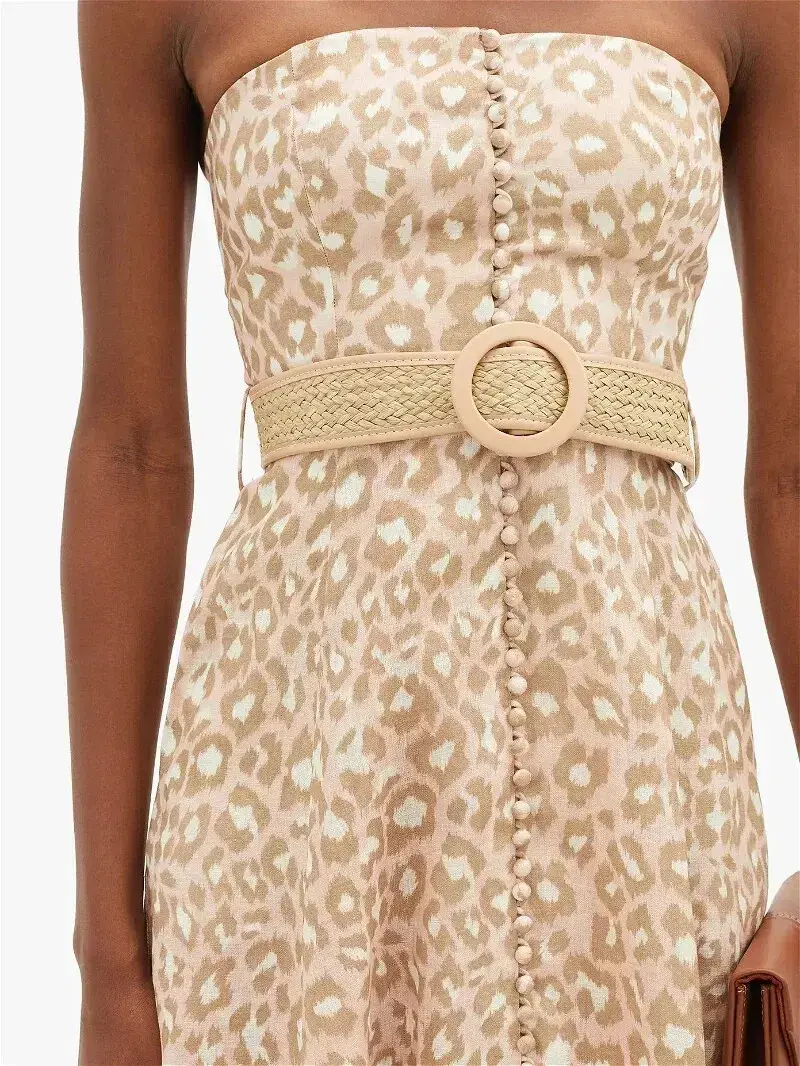 Zimmermann Carnaby Strapless Leopard Belted Linen Dress Size 0/Au 8  - Image 3