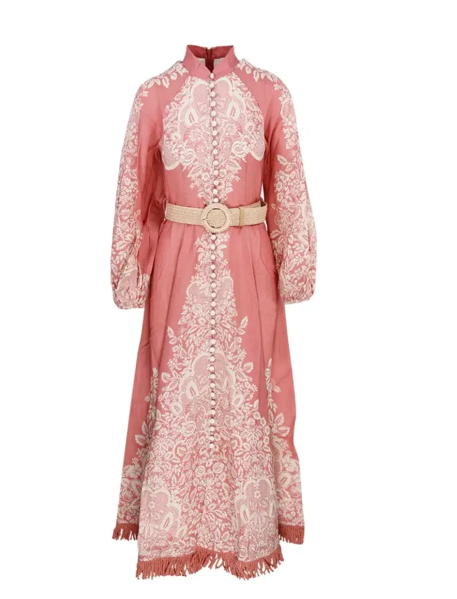 Zimmermann Pattie Fringed Midi Dress Pink Size 0/Au 8  - Image 3