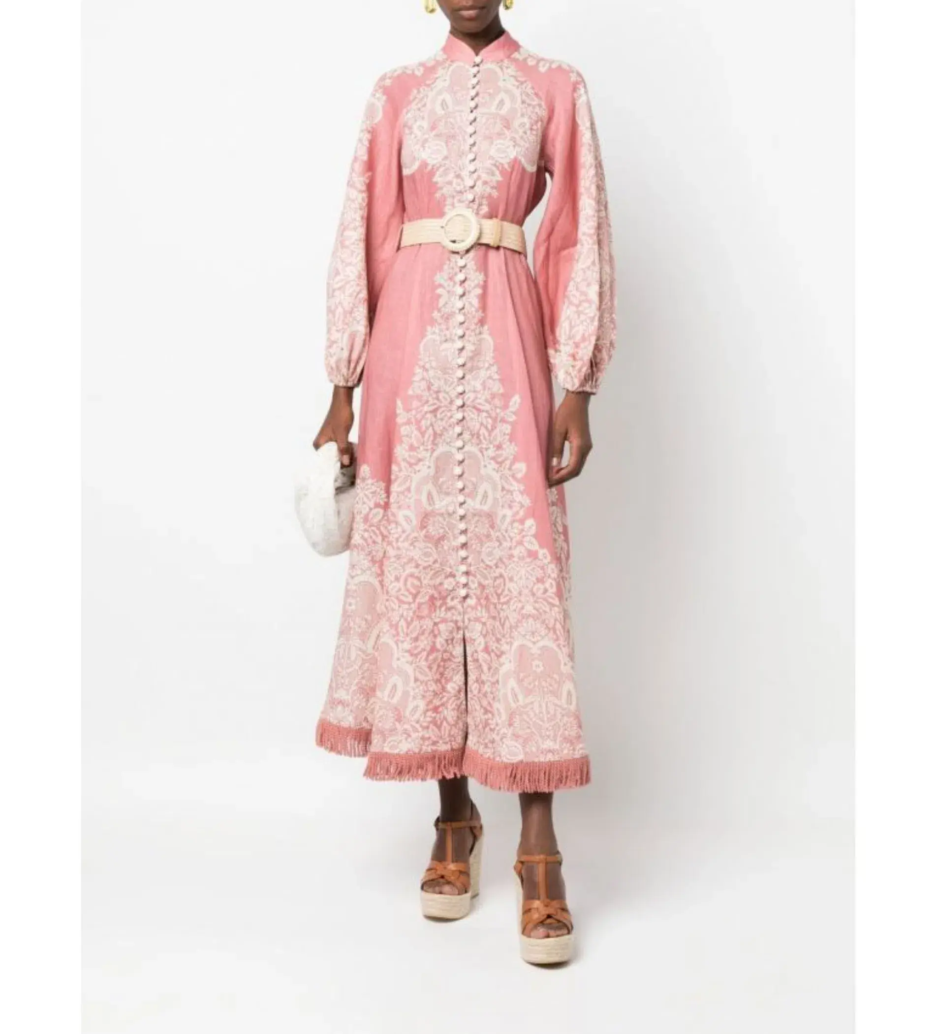 Zimmermann Pattie Fringed Midi Dress Pink Size 0/Au 8  - Image 1