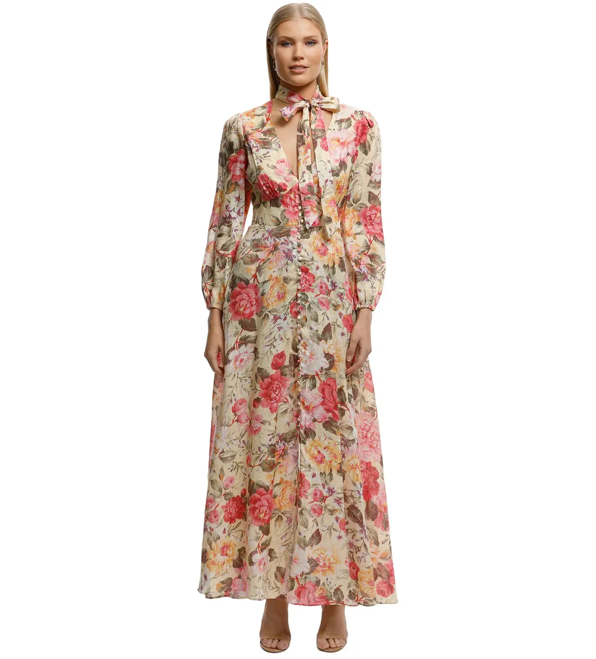Zimmermann Honour Plunge Maxi Dress Lemon Floral Size 0/AU 8  - Image 1