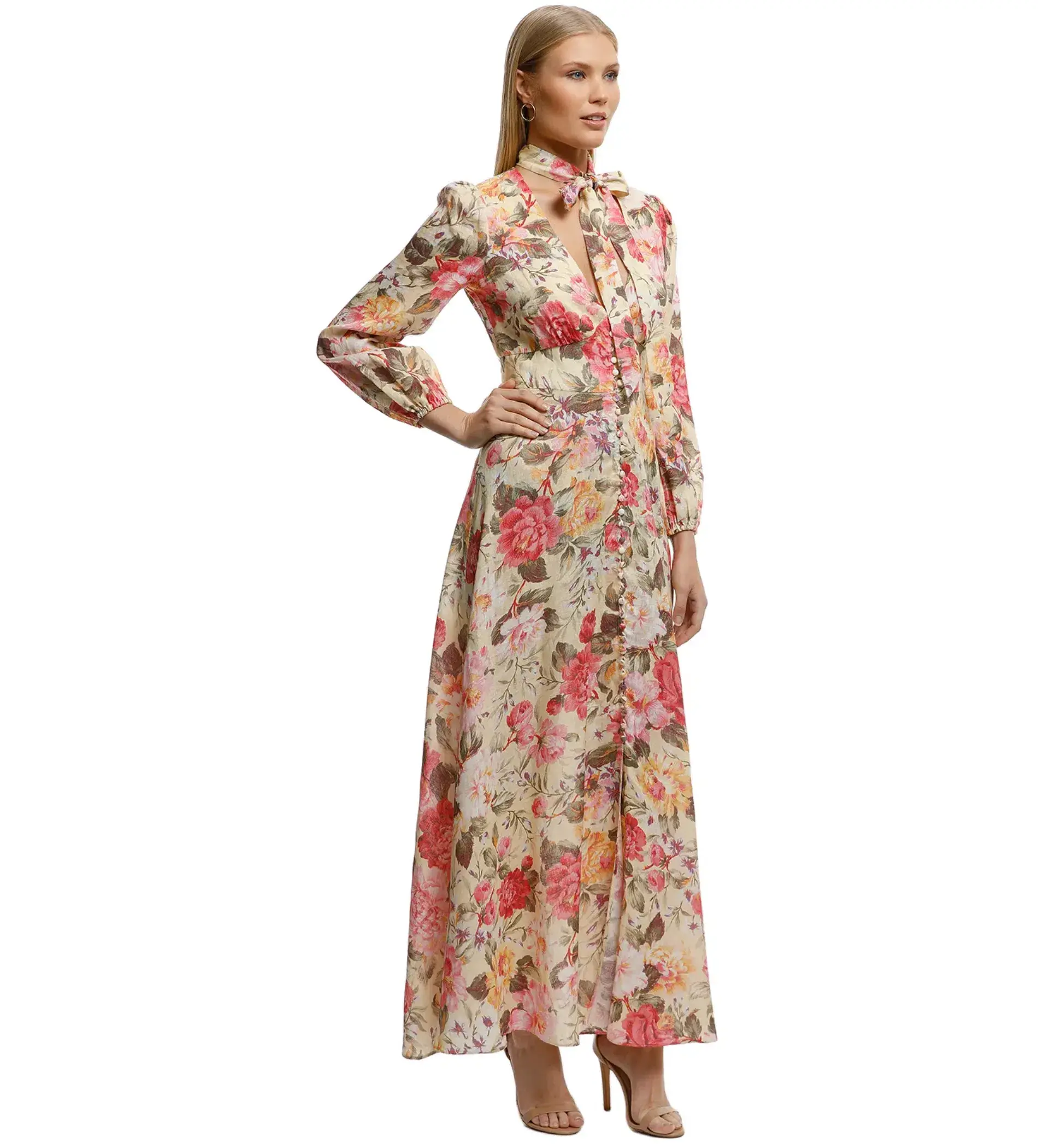 Zimmermann Honour Plunge Maxi Dress Lemon Floral Size 0/AU 8  - Image 2