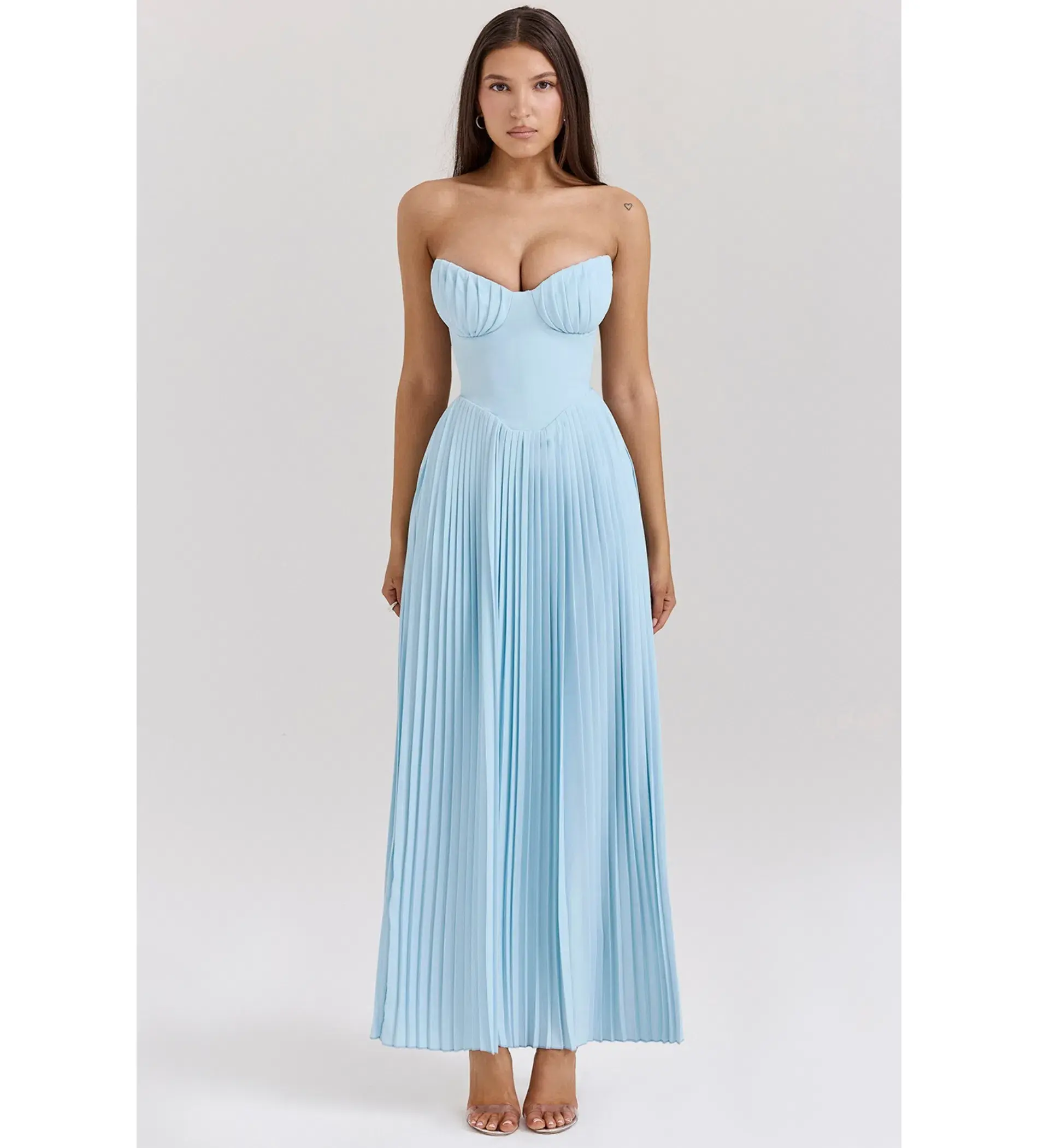 House of CB Marcella Pleated Maxi Dress Ocean Blue Size M/ AU 10 - Image 2