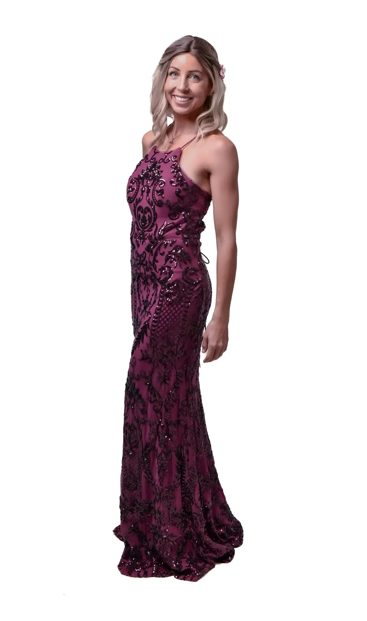 Bariano High Neck Maxi Dress Burgundy Size 8 - Image 6