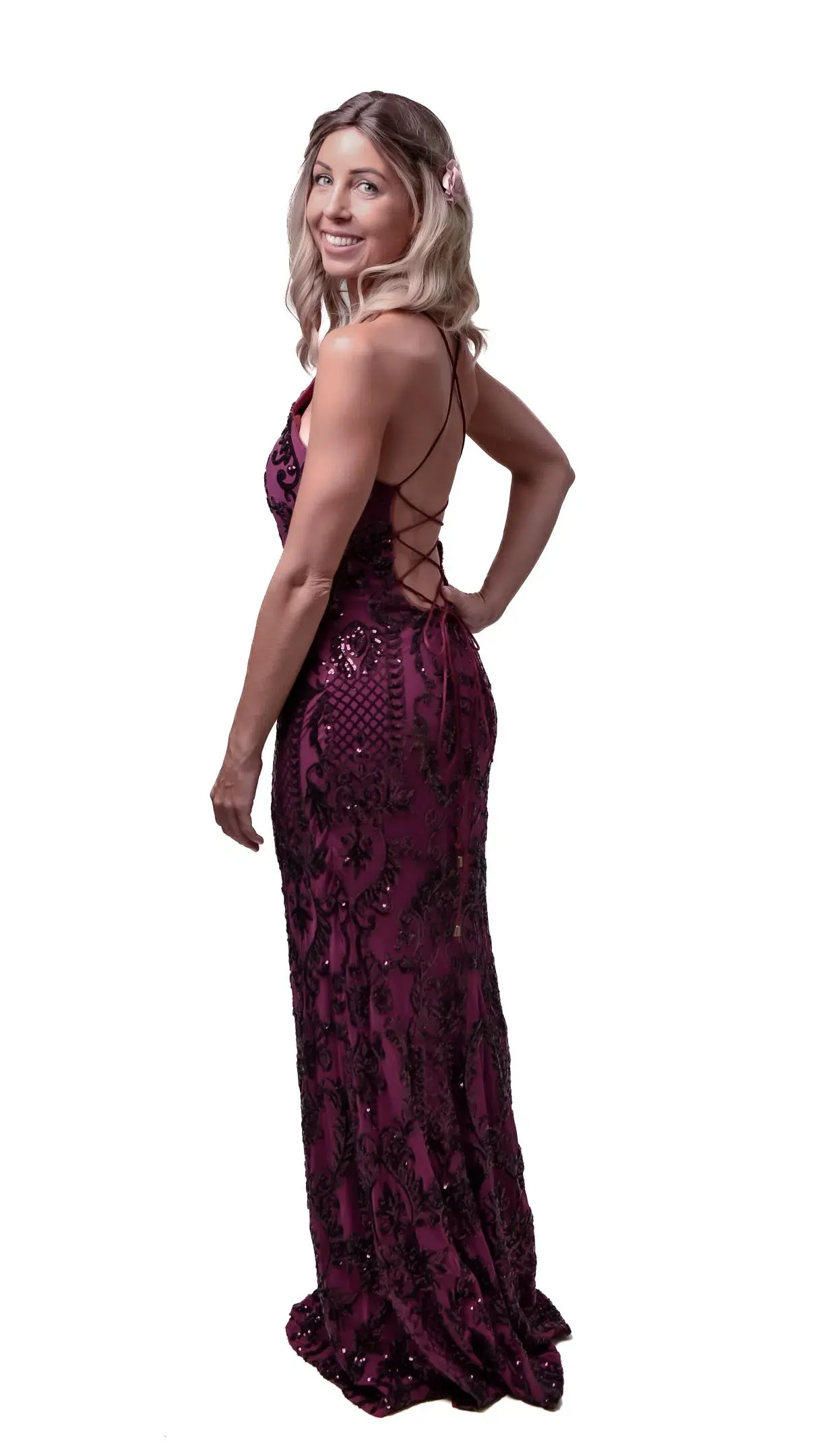 Bariano High Neck Maxi Dress Burgundy Size 8 - Image 5