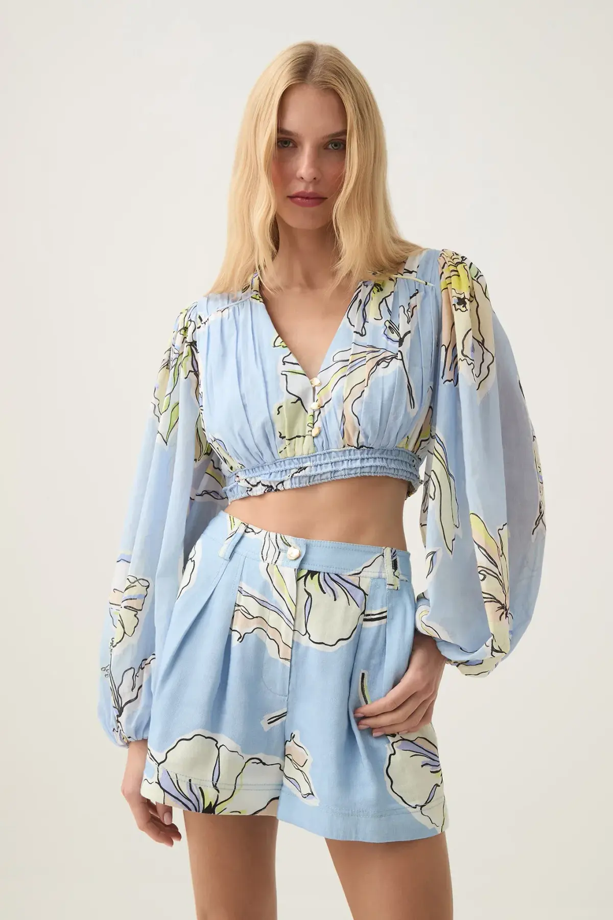 Aje Romantica Voile Crop Top and Shorts Set Blue Hibiscus Size 12 - Image 2