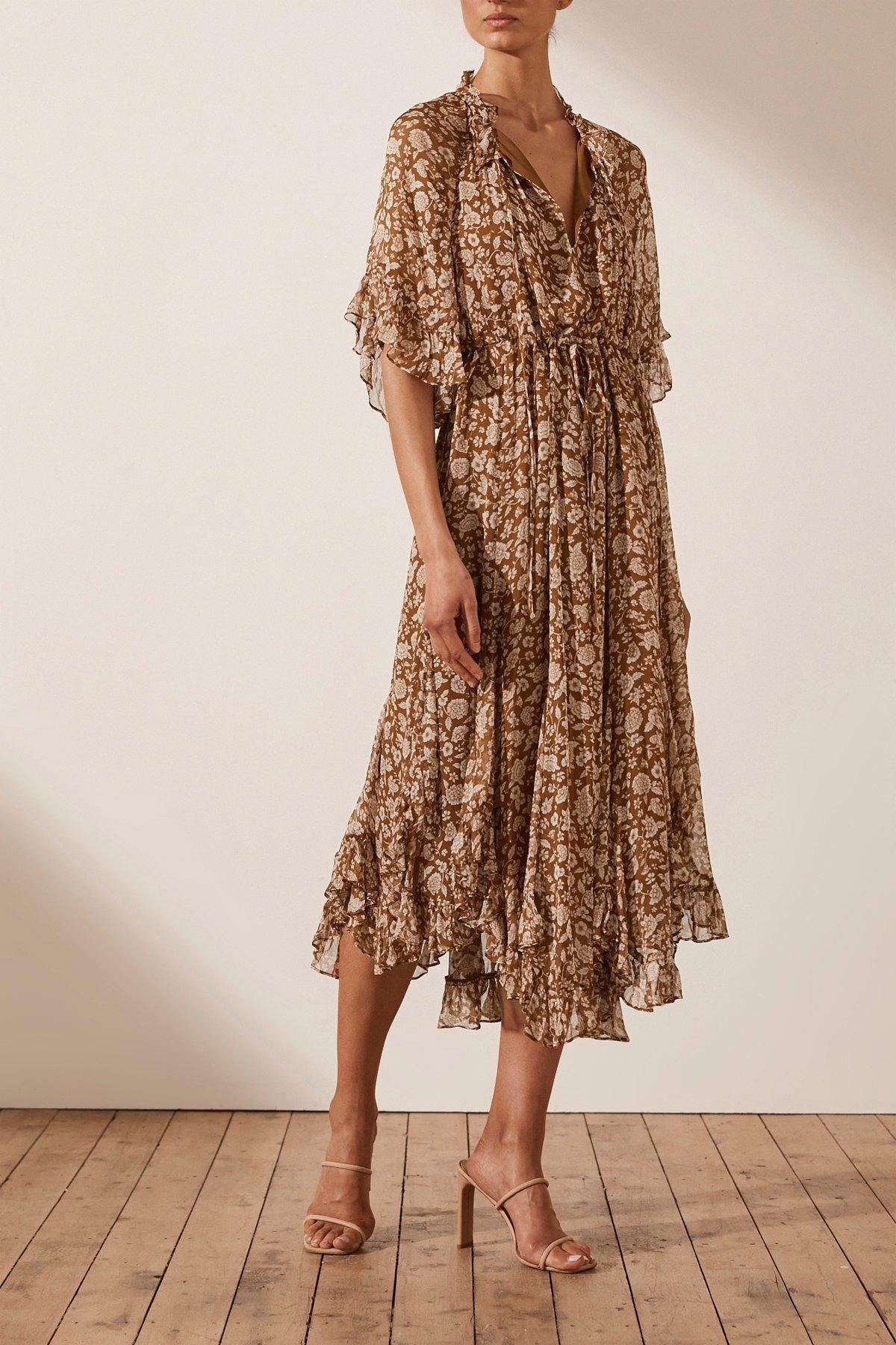 Shona Joy Odette Flutter Sleeve Godet Midi Dress Print Size 10 - Image 2