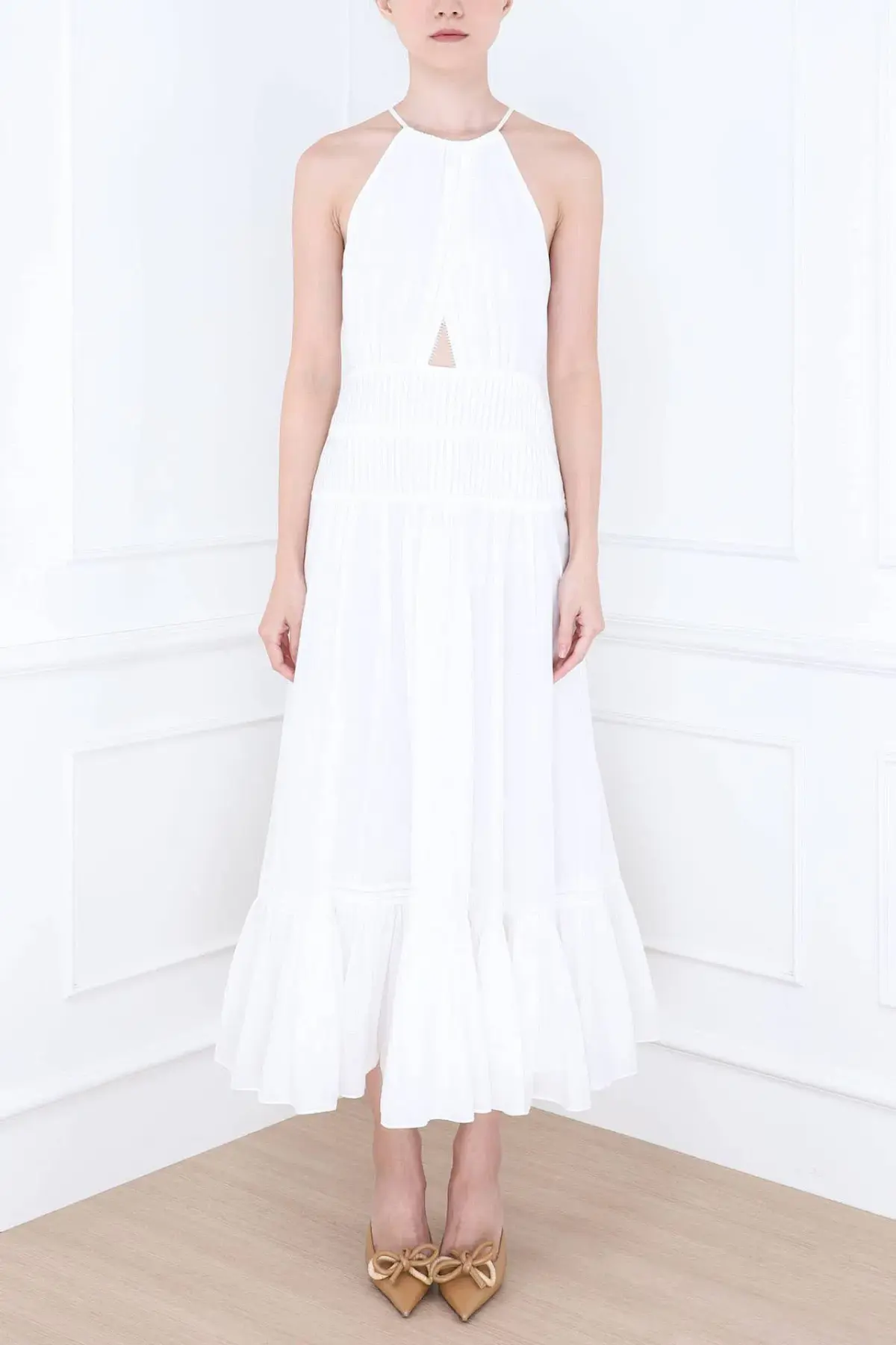 Aje Renata Eyelash Midi Dress Ivory Size 8 - Image 4
