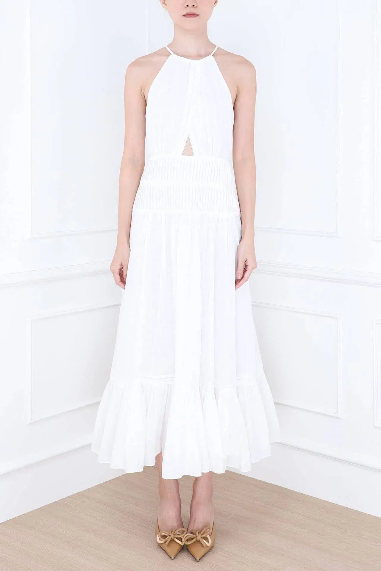 Aje Renata Eyelash Midi Dress Ivory Size 8 - Image 4