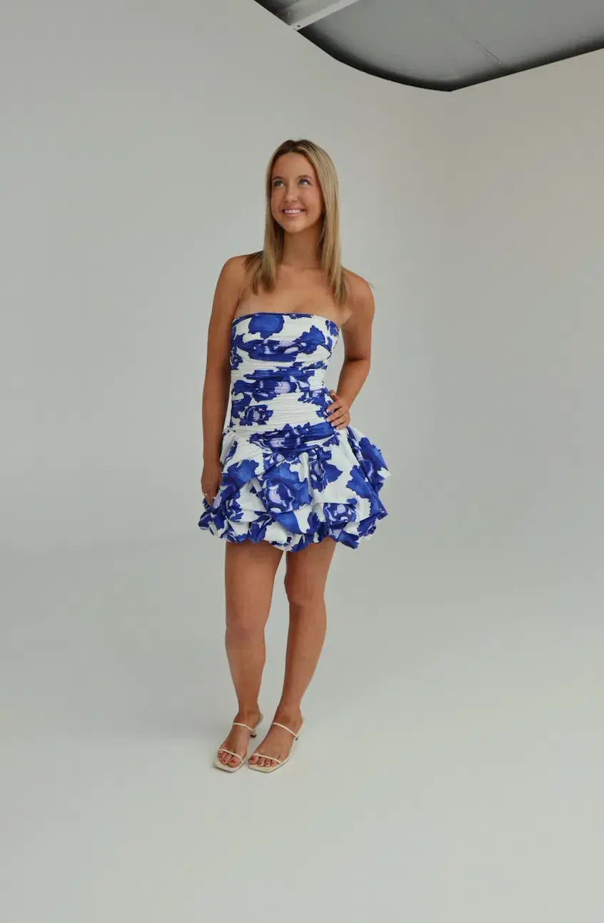 Aje Violette Bubble Hem Mini Dress in Boldly Blooming Cobalt Size AU 8 - Image 1