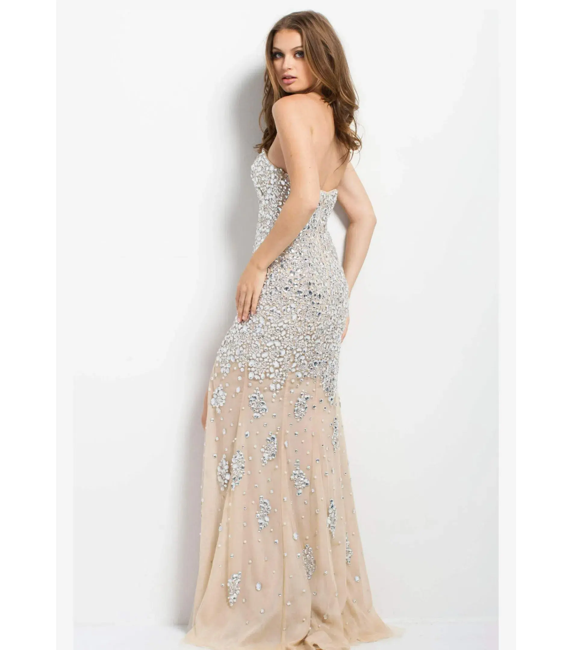Jovani Strapless Crystal Gown Nude Beaded Size AU 6 - Image 2