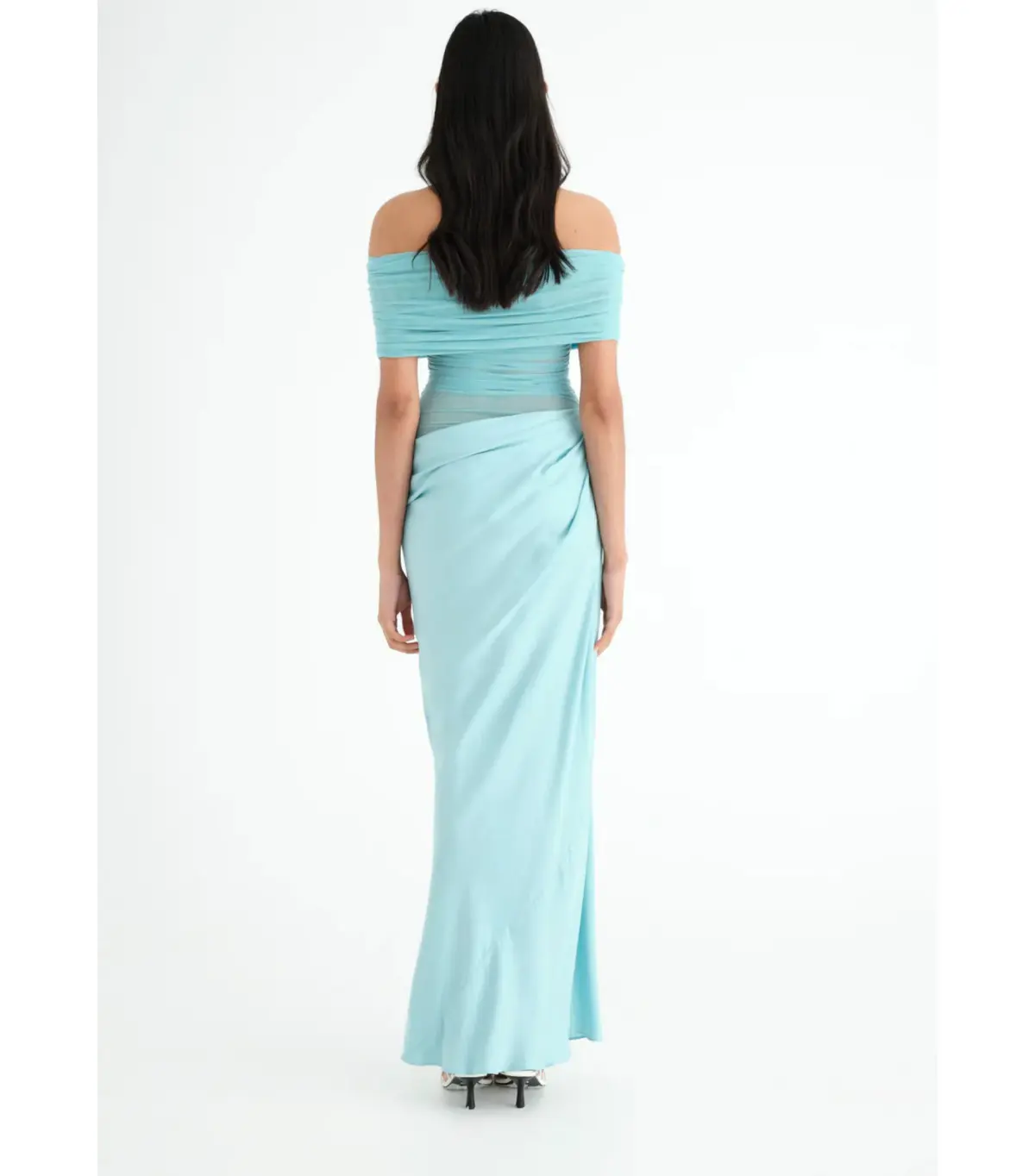 Benni Nico Off Shoulder Maxi Dress Aquamarine Size AU 10 - Image 3