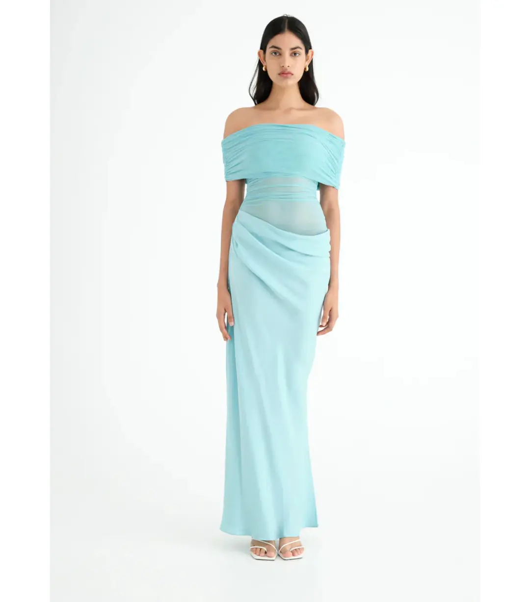 Benni Nico Off Shoulder Maxi Dress Aquamarine Size AU 10 for rent on The Volte - main image
