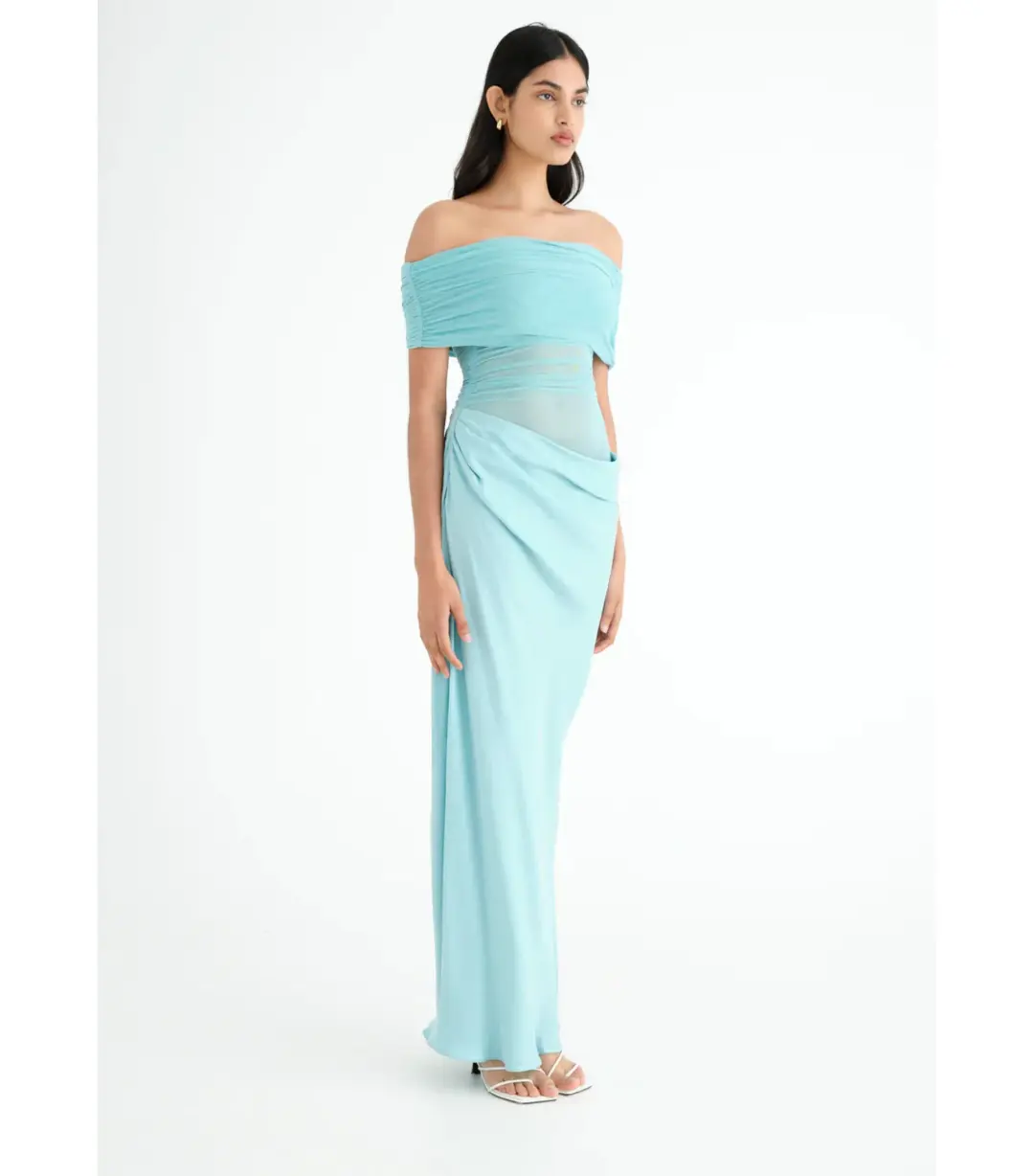 Benni Nico Off Shoulder Maxi Dress Aquamarine Size AU 10 for rent on The Volte - main image