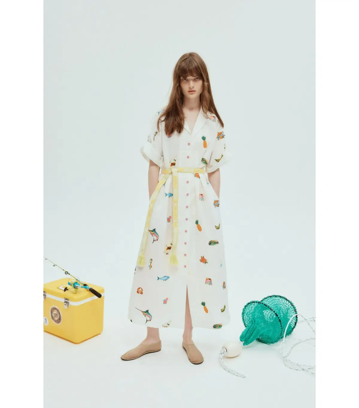 Alemais Blue Marlin Embroidered Shirtdress Print Size AU 10 - Image 1