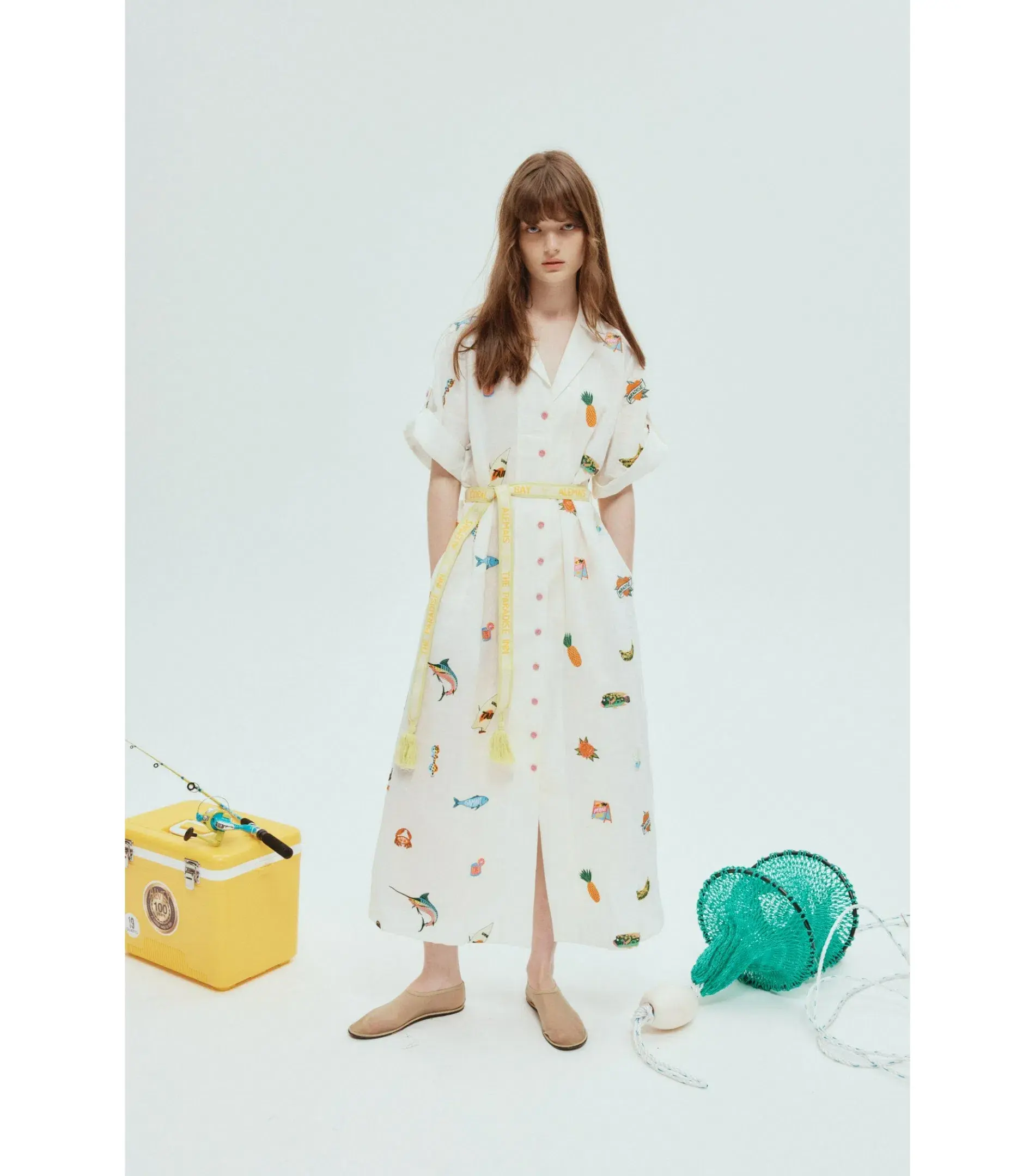 Alemais Blue Marlin Embroidered Shirtdress Print Size AU 14 - Image 1