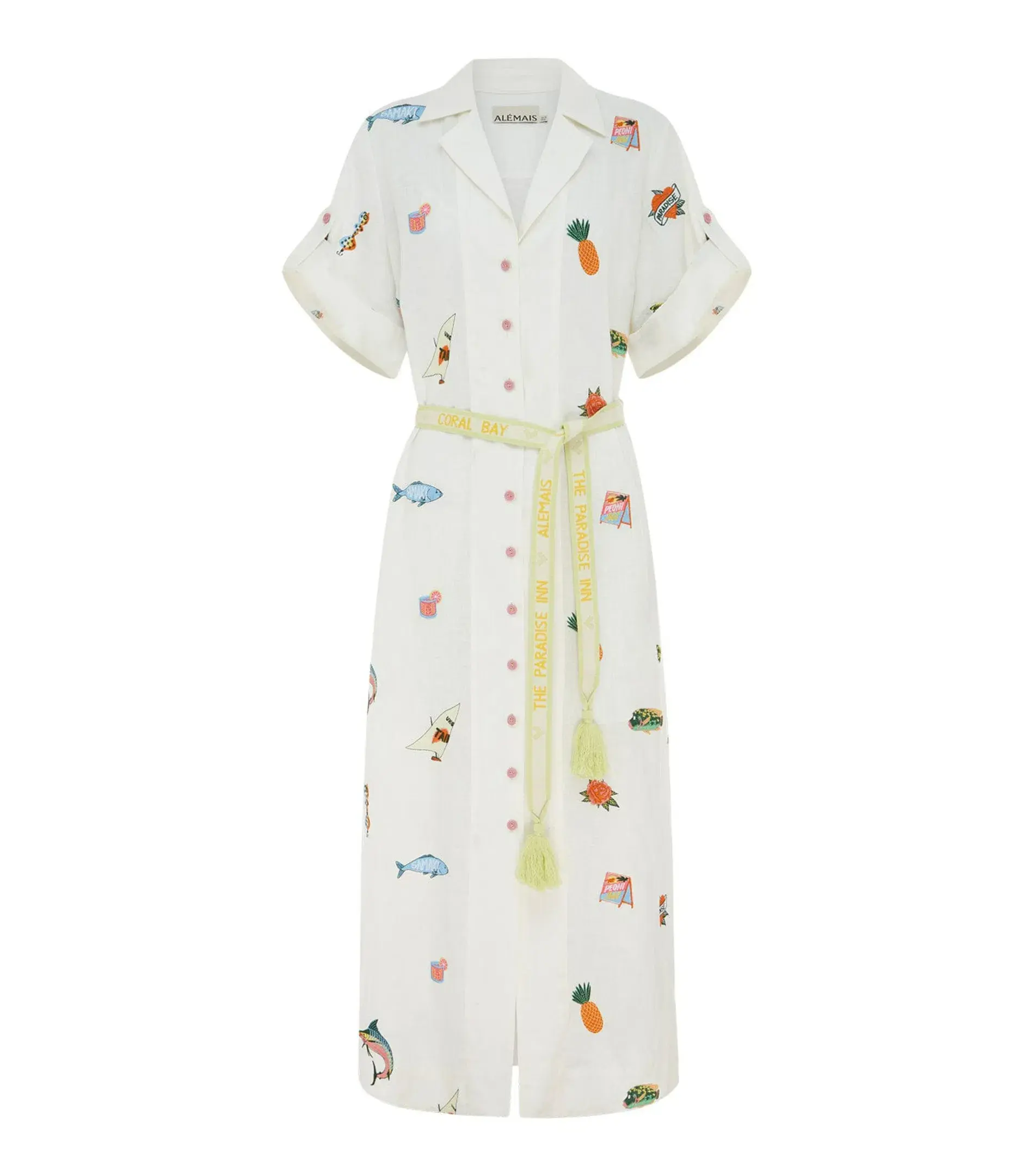 Alemais Blue Marlin Embroidered Shirtdress Print Size AU 14 - Image 5