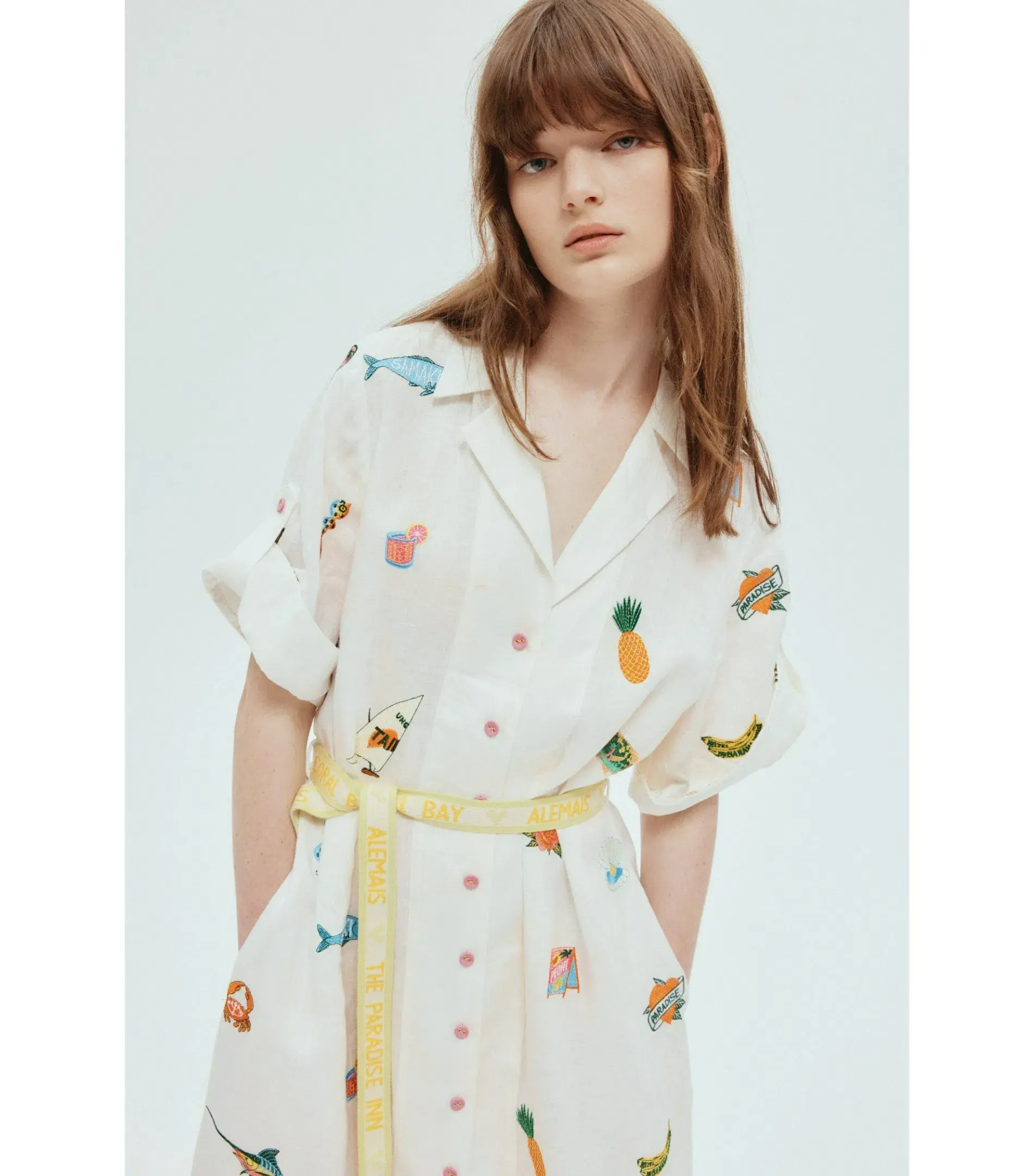 Alemais Blue Marlin Embroidered Shirtdress Print Size AU 14 - Image 2