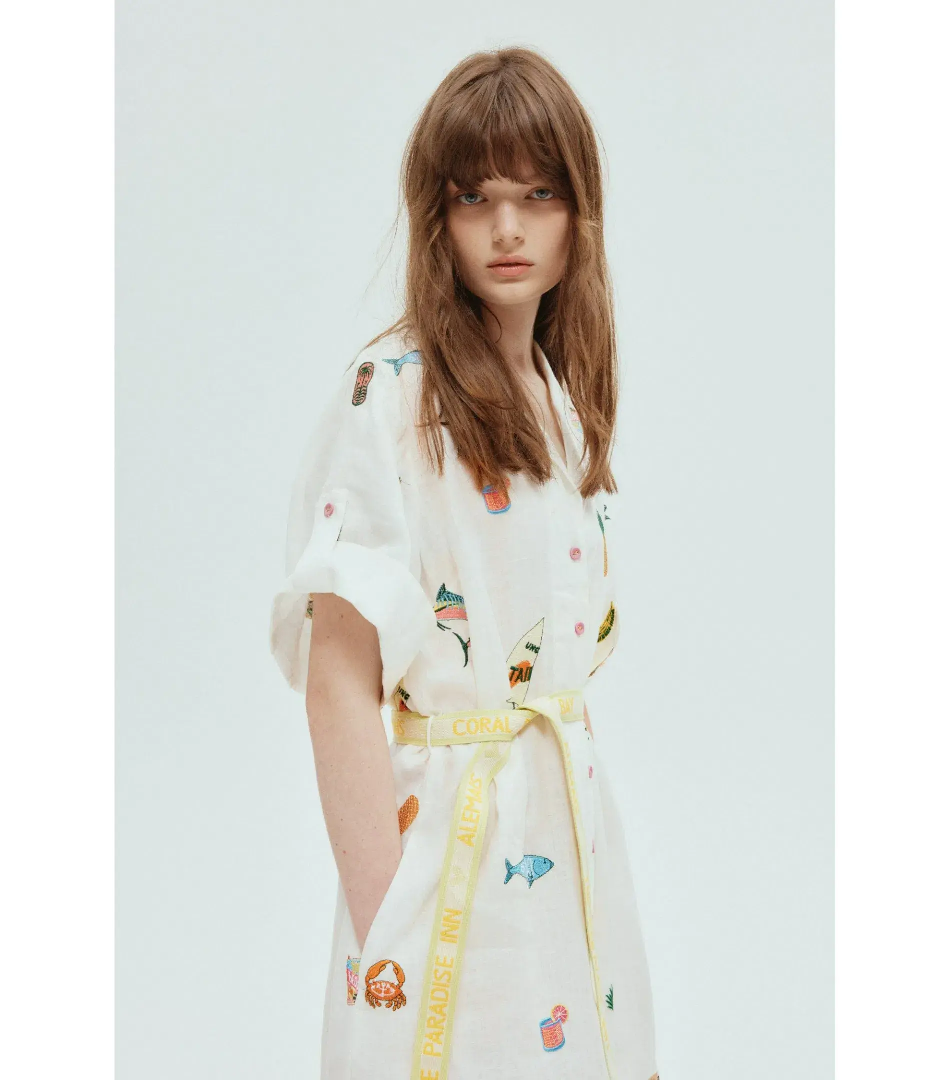 Alemais Blue Marlin Embroidered Shirtdress Print Size AU 14 - Image 3