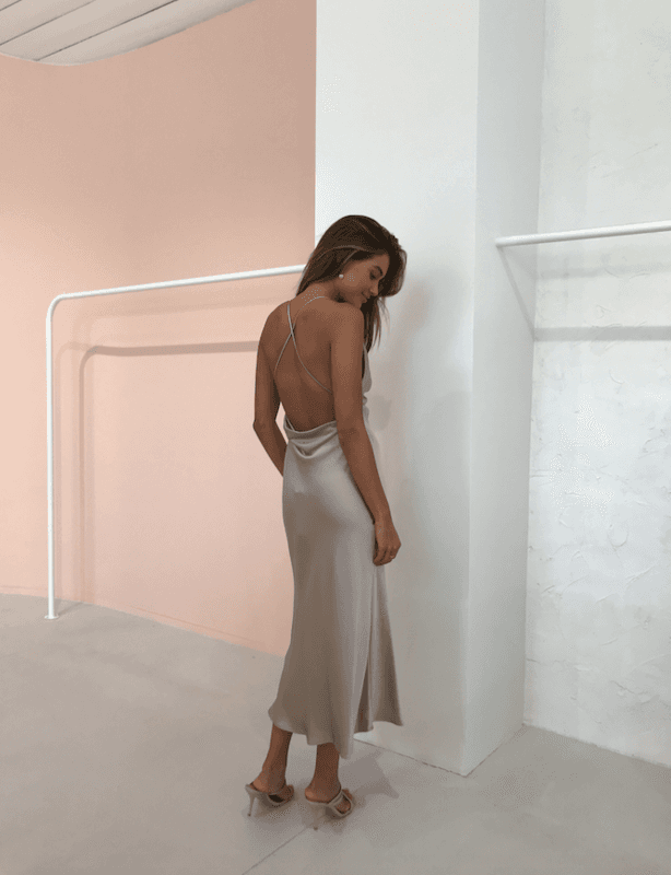 Bec & Bridge Pearl Bay Backless Midi Dress Champagne/Nude Size 12 for rent on The Volte - main image