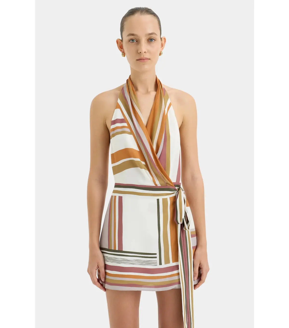 Sir the Label The Caprera Wrap Halter Mini Dress Milazzo Stripe Size AU 8  - Image 3