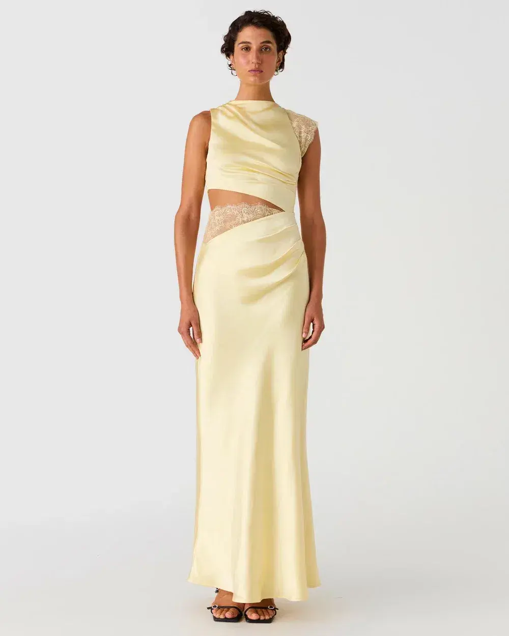 Misha Kimora Satin and Lace Maxi Dress Soft Yellow Size 12 - Image 1