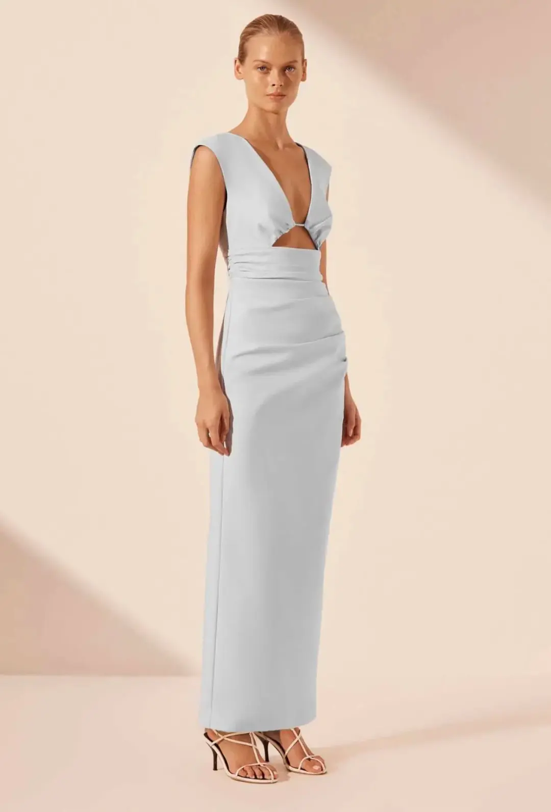 Shona Joy Lani Plunged Cut Out Maxi Dress in Sky Size 12 for rent on The Volte - main image