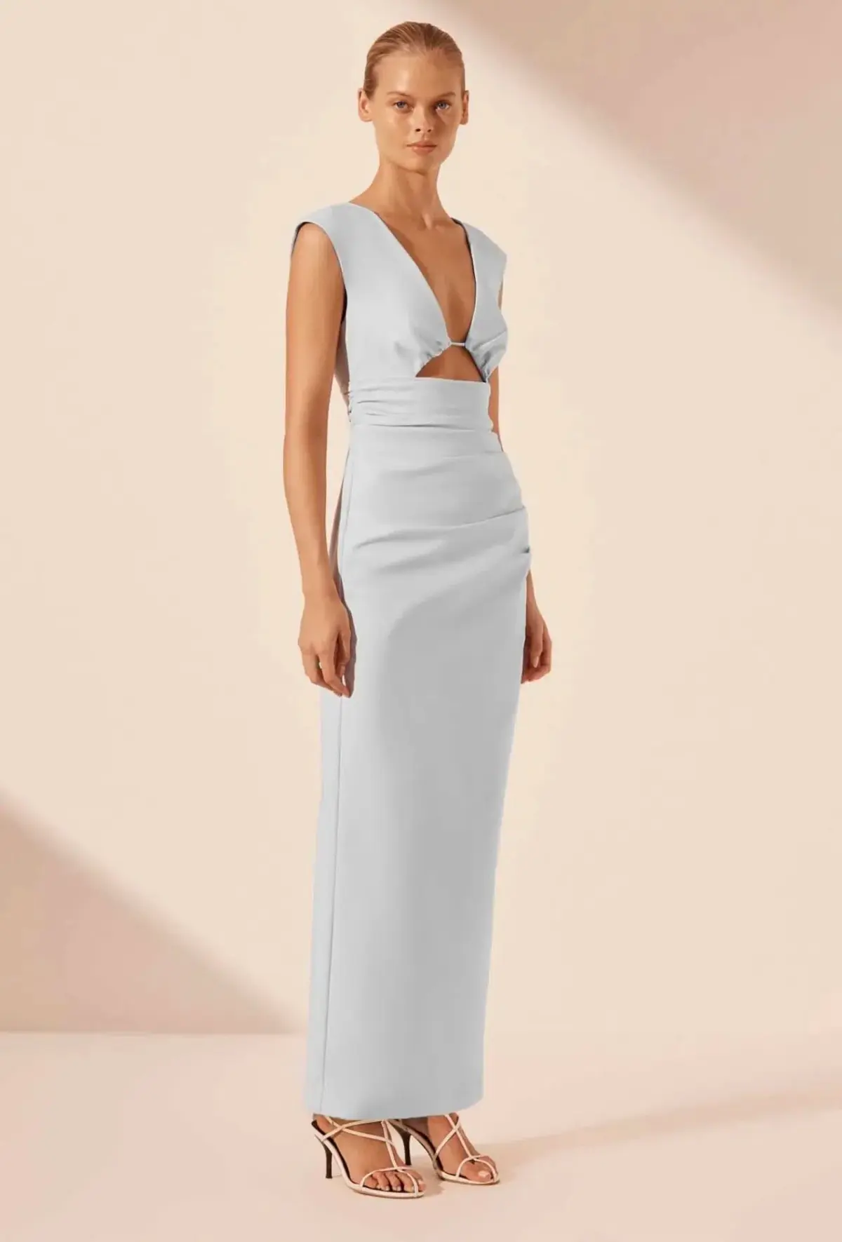 Shona Joy Lani Plunged Cut Out Maxi Dress in Sky Size 12 - Image 4