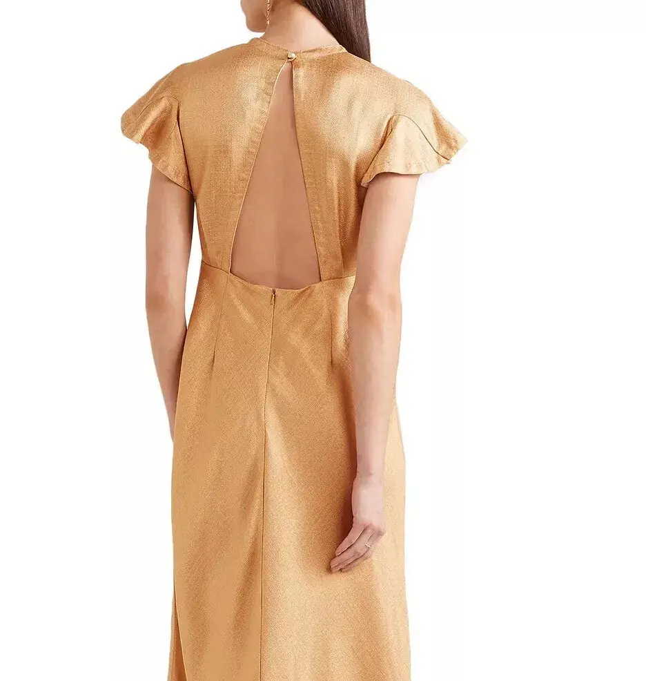 Zimmerman Frill Sleeve Maxi Dress Gold Size 10 - Image 2