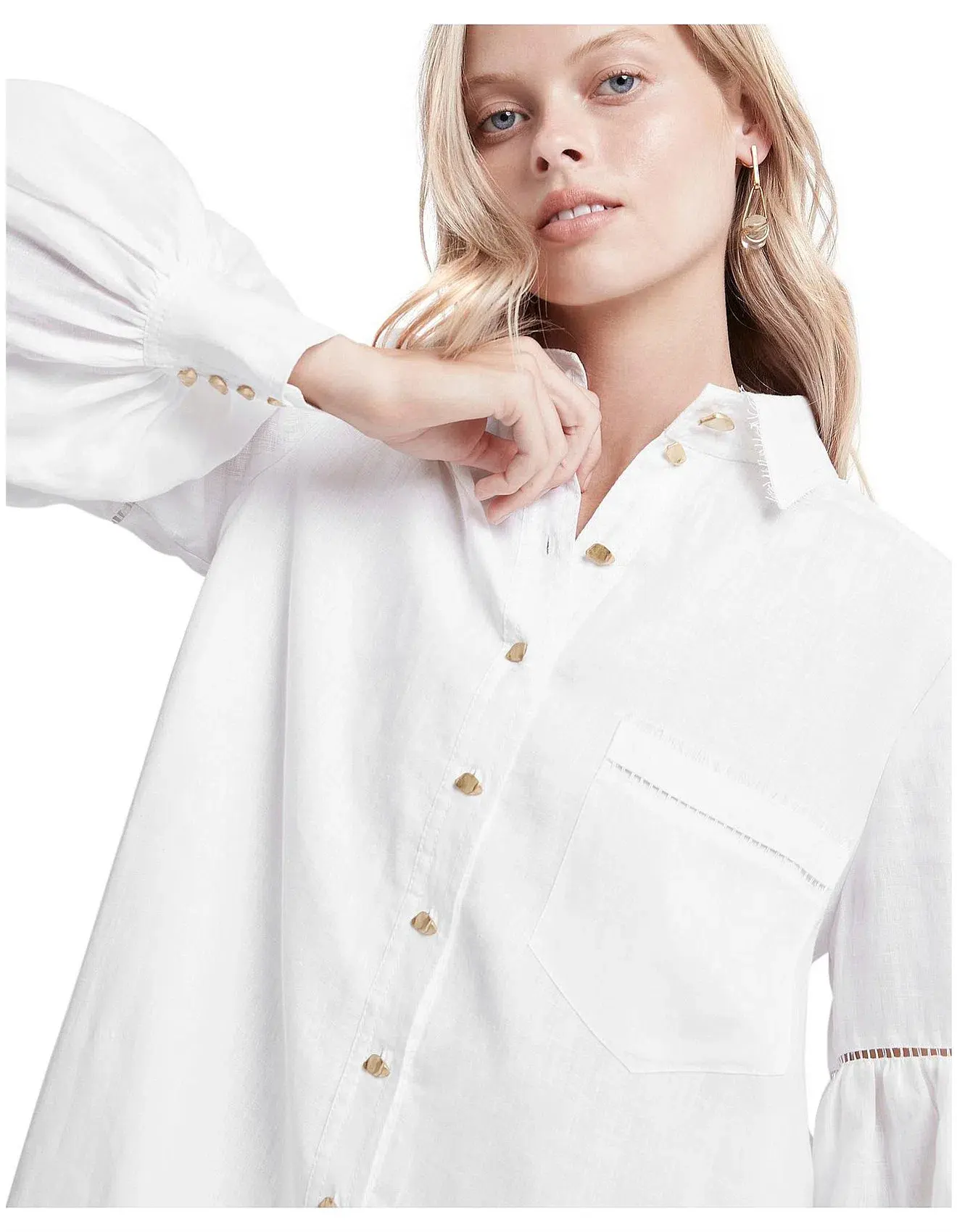 Aje Lotus Shirt Mini Dress Ivory Size 6 - Image 6
