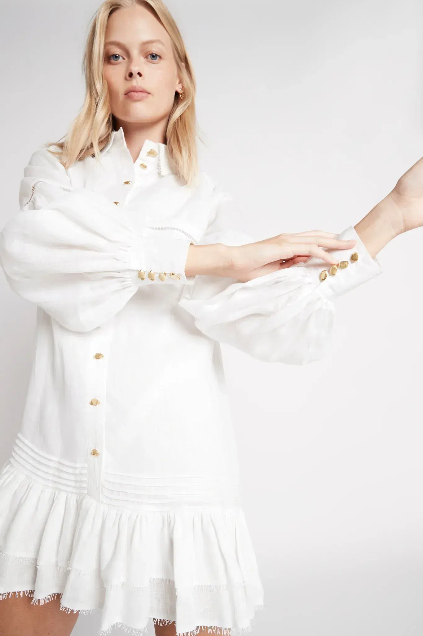 Aje Lotus Shirt Mini Dress Ivory Size 6 - Image 4