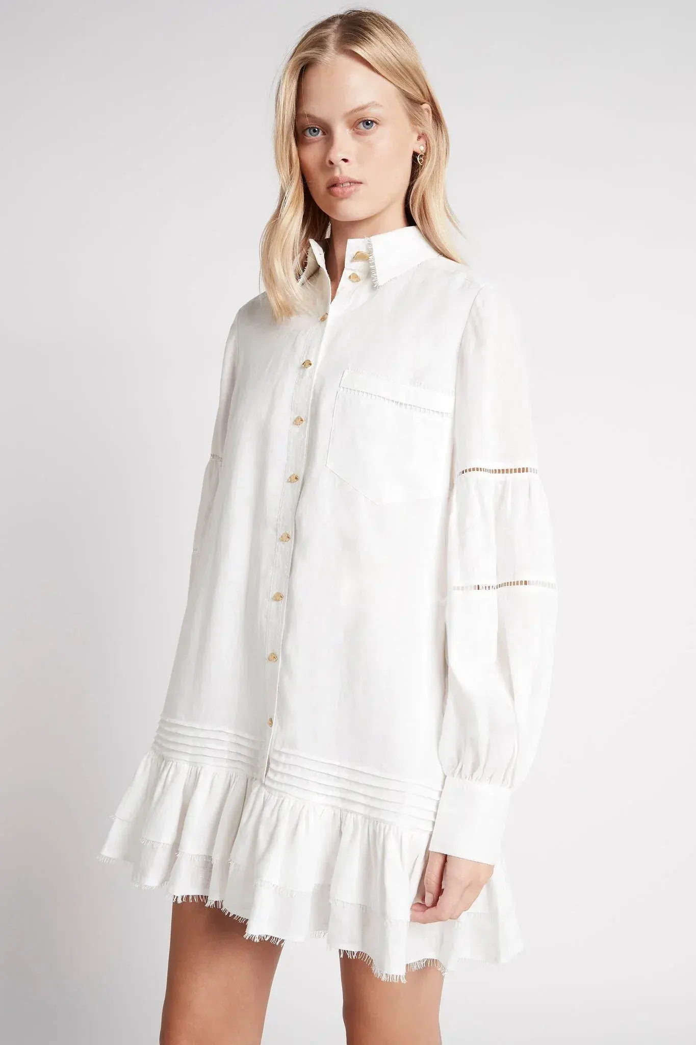 Aje Lotus Shirt Mini Dress Ivory Size 6 - Image 2