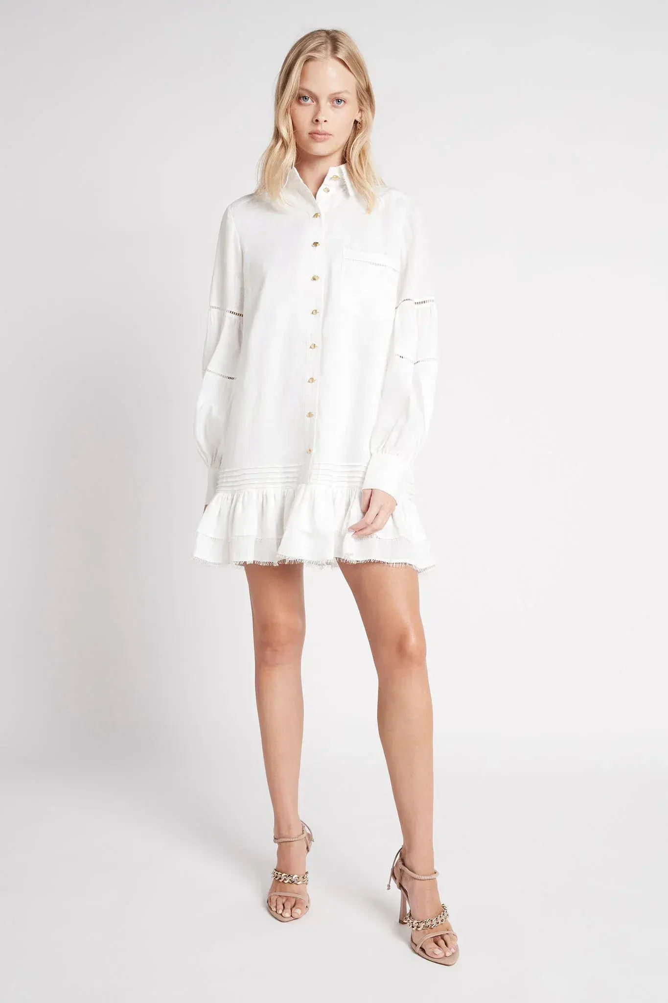 Aje Lotus Shirt Mini Dress Ivory Size 6 - Image 1